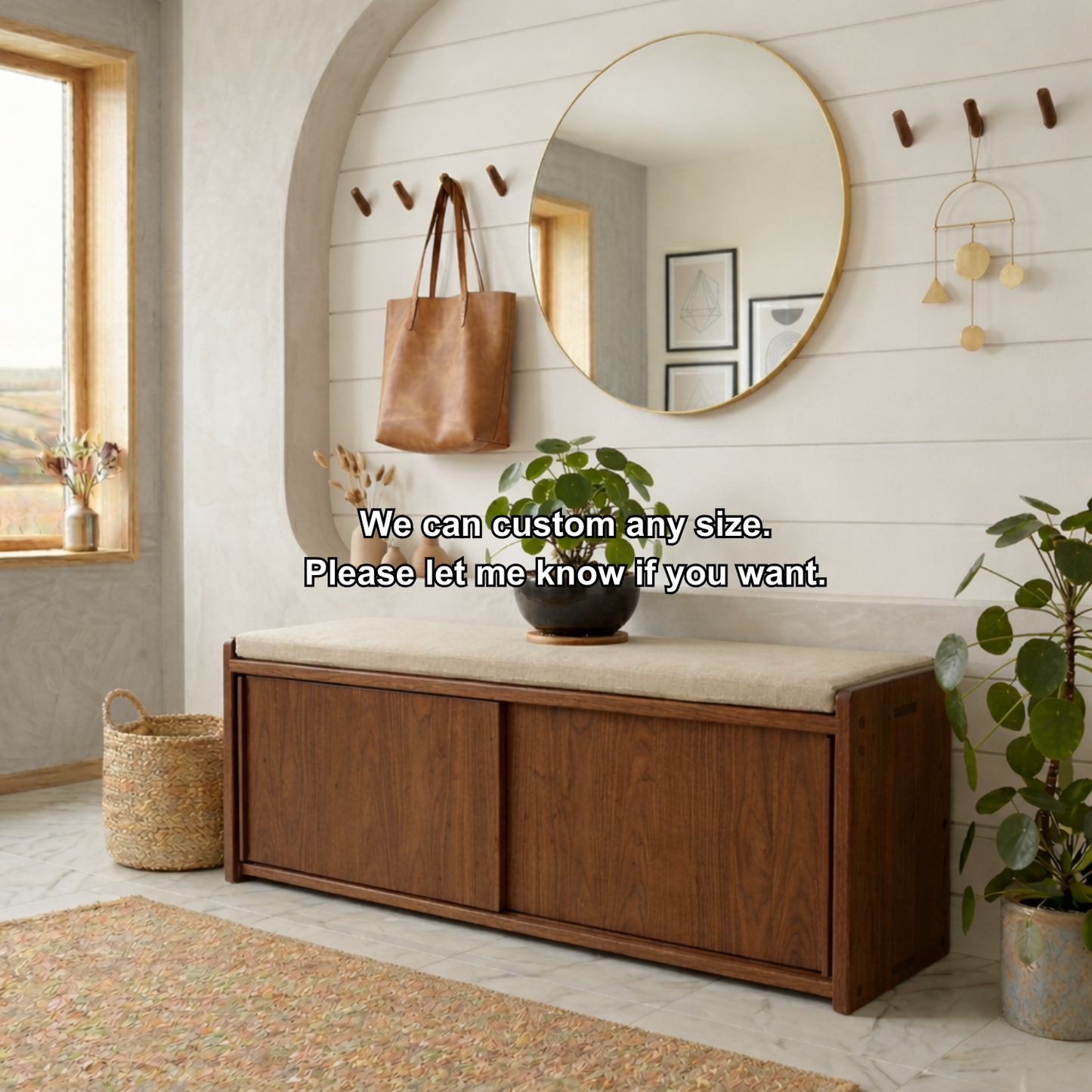 Minimalist Solid Wood Shoe Storage Bench – Sliding Door Entryway Bench Cabinet