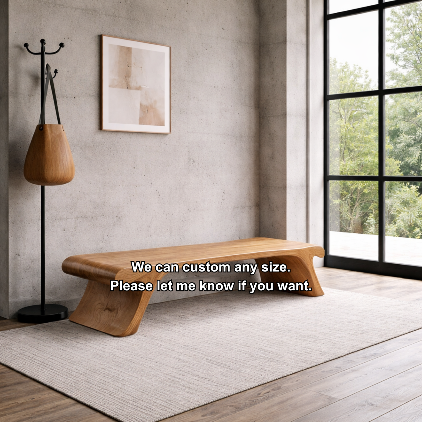 Solid Wood Entryway Bench Low Profile Sculptural Design Modern Minimalist Seating
