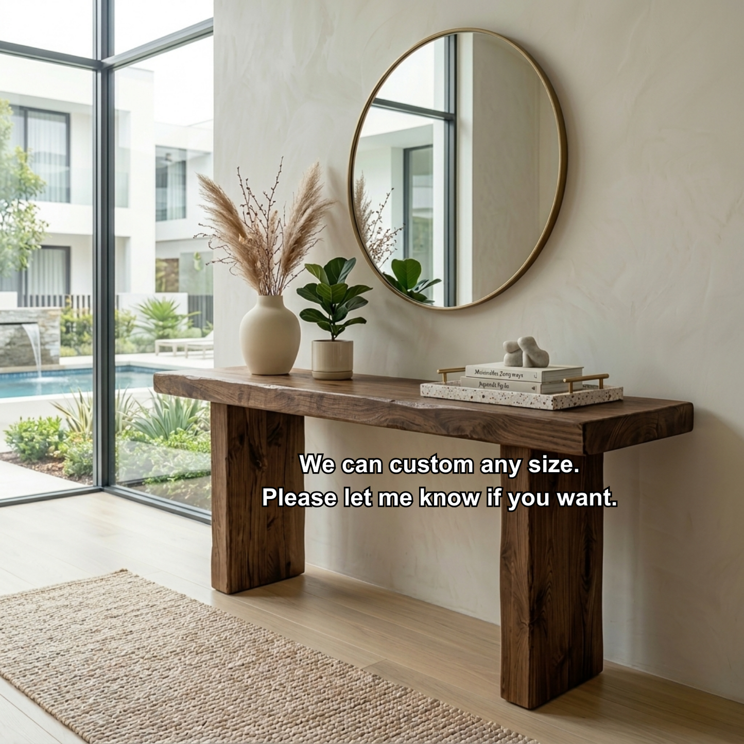 Minimal Solid Wood Console Table with Thick Block Legs – Modern Rustic Entryway Table