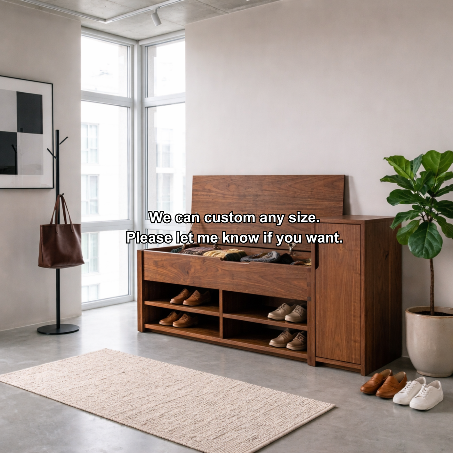 Solid Wood Shoe Storage Bench with Lift Top & Side Cabinet – Entryway Storage Bench