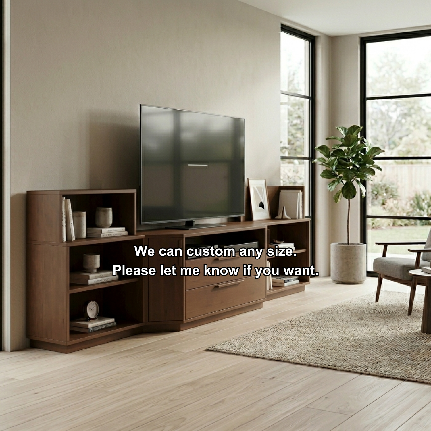 Modern Modular Solid Wood TV Stand with Open Shelves & Storage Cabinet