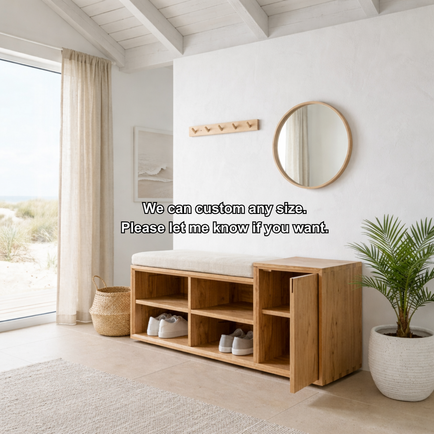 Solid Wood Shoe Storage Bench with Open Shelves & Side Cabinet – Entryway Shoe Bench