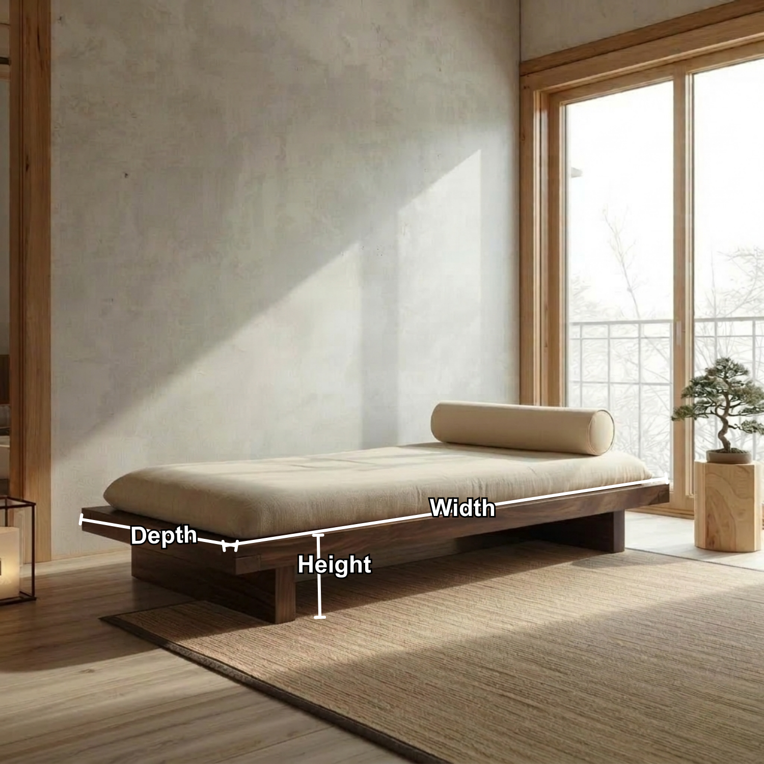 Handcrafted Solid Wood Plinth Daybed - Modern Architectural Platform Frame