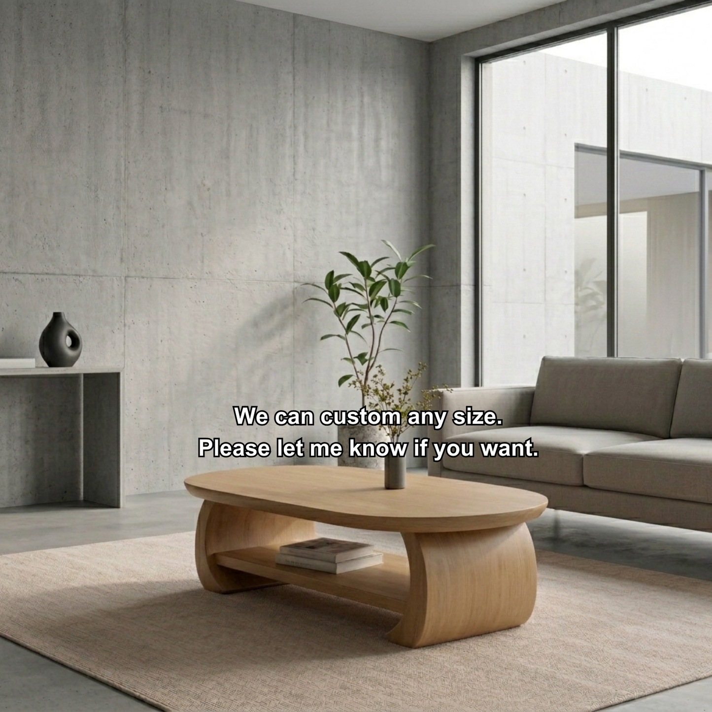 Solid Wood Oval Coffee Table with Shelf – Modern Minimalist Living Room Table Kitchnce