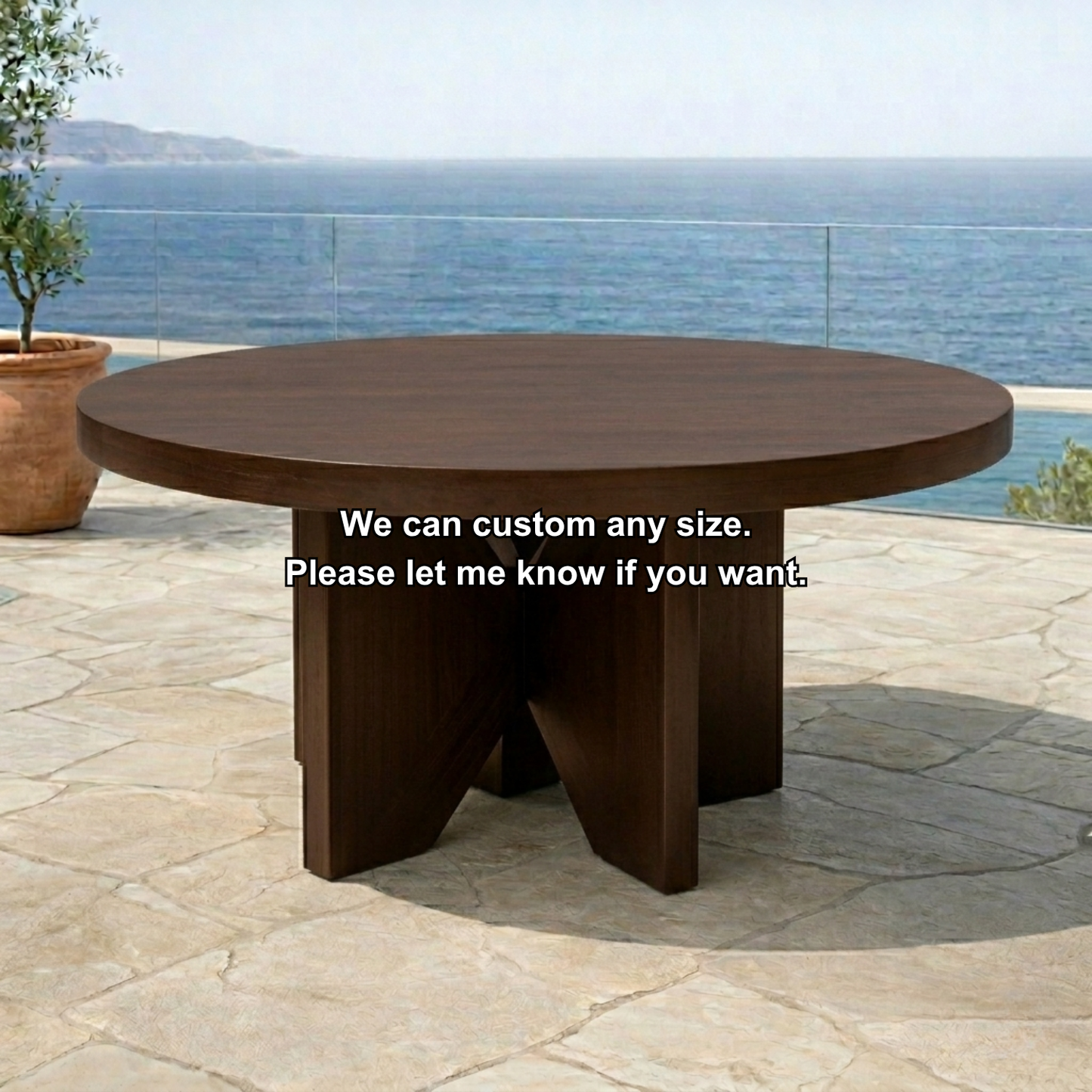 Round Solid Wood Outdoor Dining Table with Bold Cross Pedestal Base
