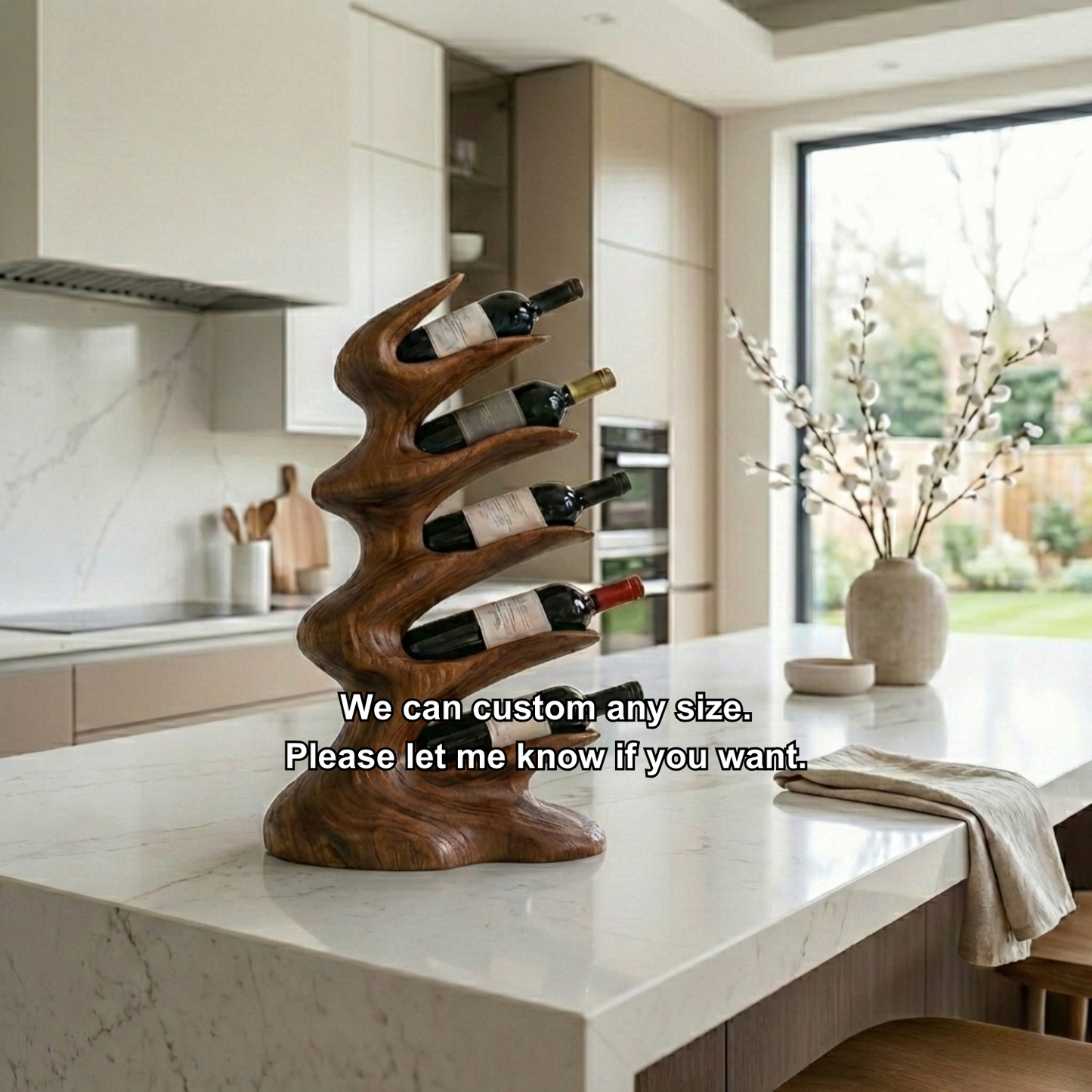 Handcrafted Solid Wood Wine Holder – Vertical Sculptural Countertop Wine Rack