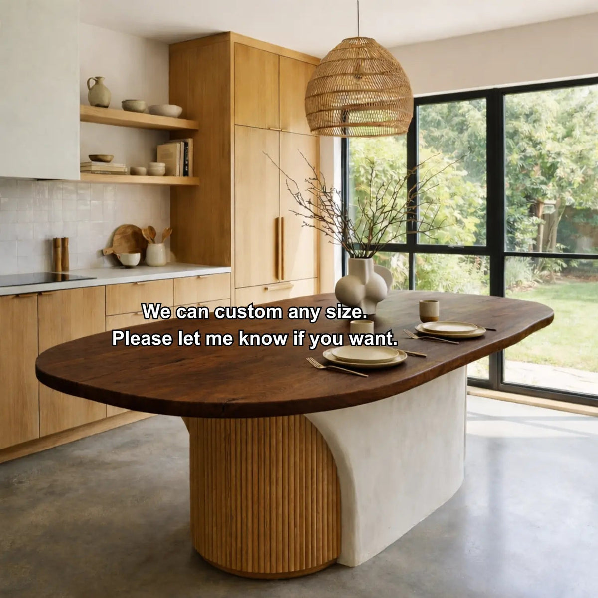 Solid Wood Oval Kitchen Island Countertop with Smooth Curved Edge Design Kitchnce