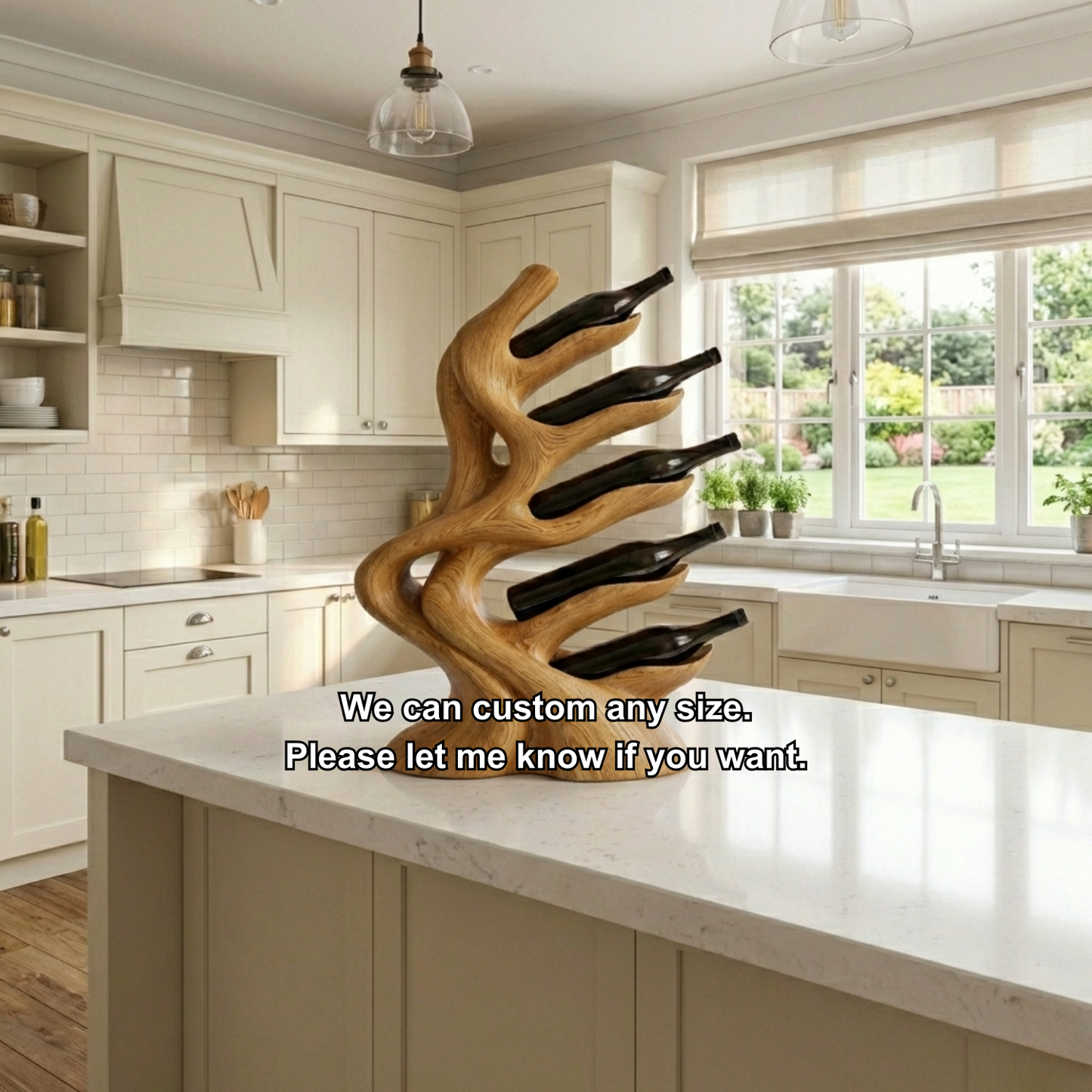 Handcrafted Solid Wood Wine Holder – Modern Sculptural Countertop Wine Rack