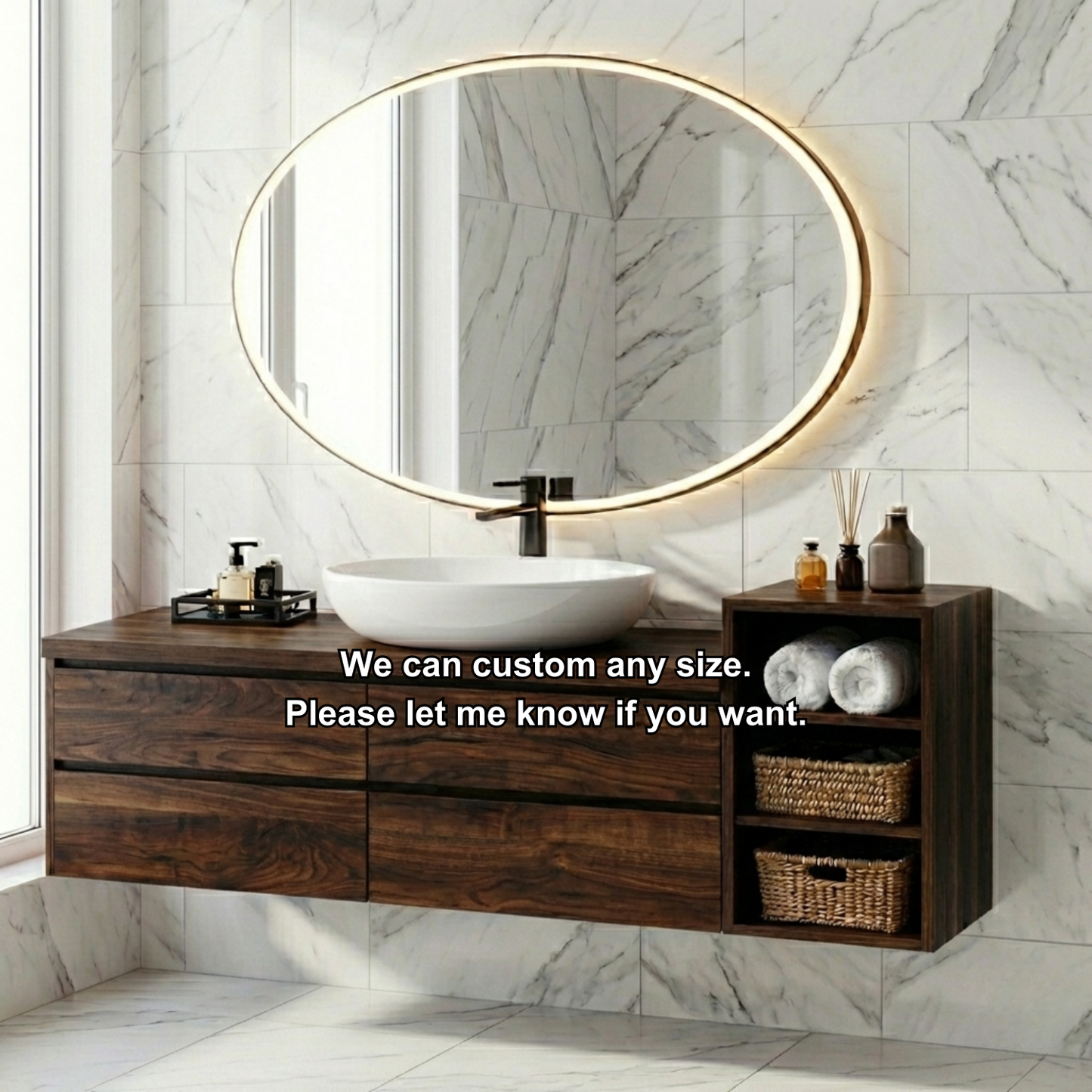 Floating Solid Wood Bathroom Vanity with Drawers & Open Shelf Storage