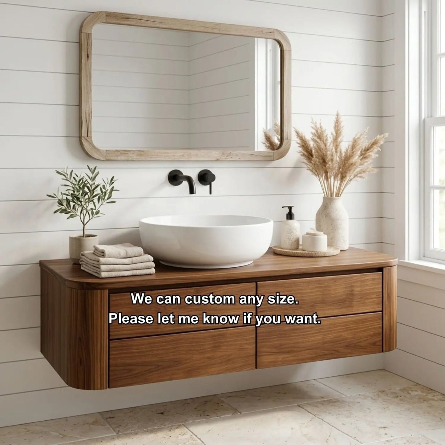 Floating Bathroom Vanity with Rounded Edges and Four Drawer Storage Cabinet Kitchnce