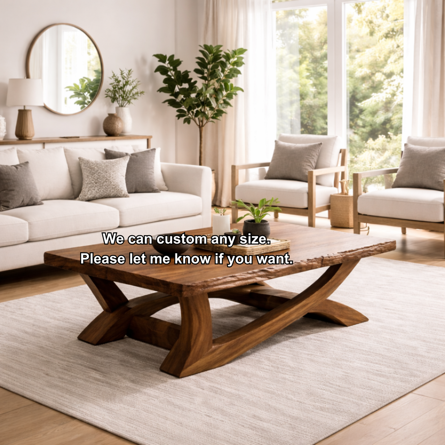 Rustic Solid Wood Coffee Table with Live Edge Design – Natural Charm for Living Rooms Kitchnce