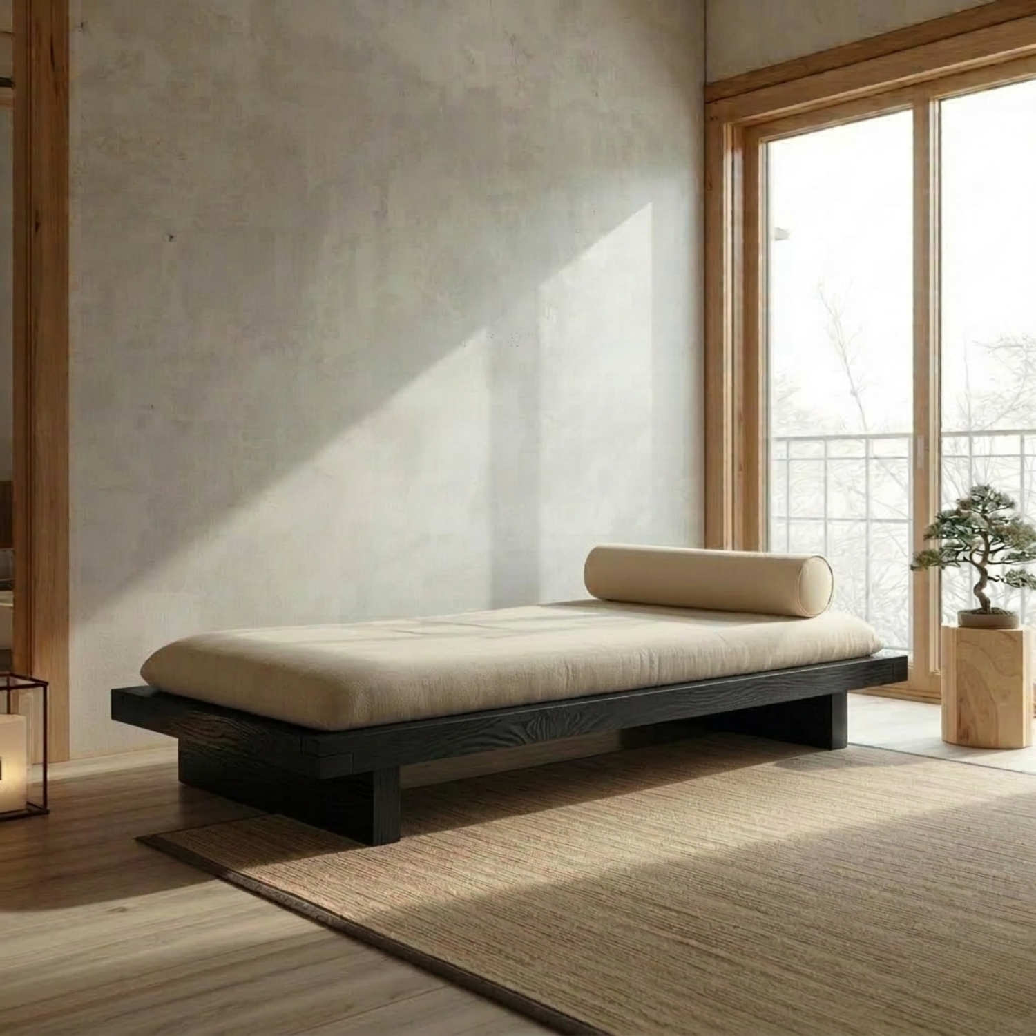 Handcrafted Solid Wood Plinth Daybed - Modern Architectural Platform Frame