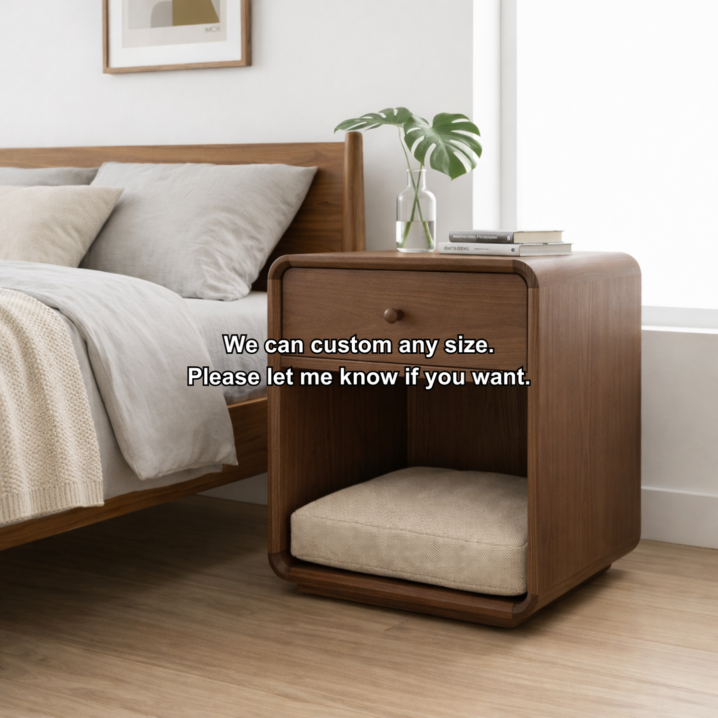 Solid Wood Nightstand with Pet Bed Space – Modern Bedside Table with Drawer Kitchnce