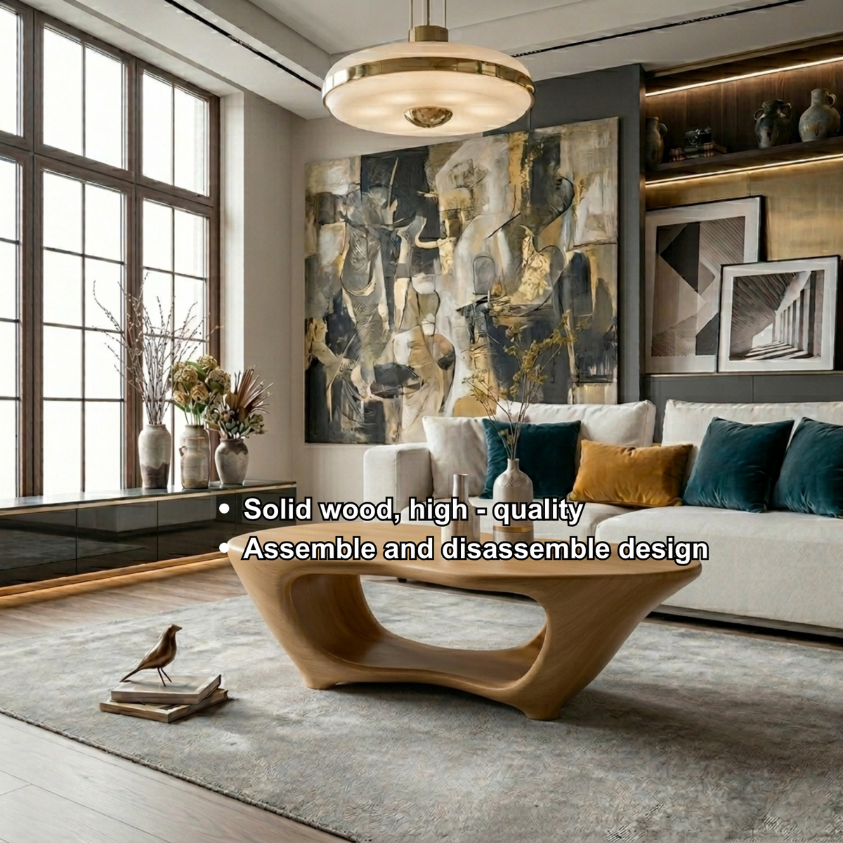 Sculptural Solid Wood Coffee Table – Modern Organic Living Room Center Table Kitchnce