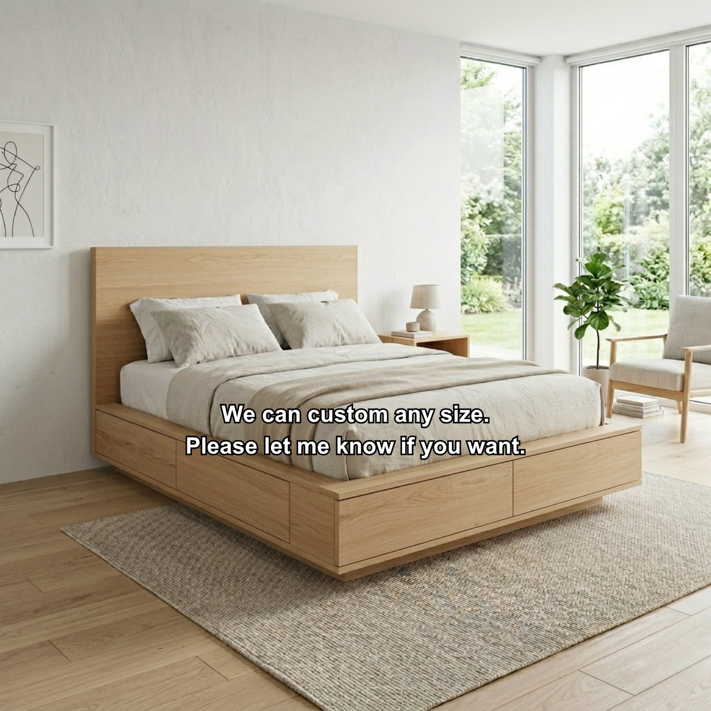 Solid Wood Platform Bed Frame with Integrated Storage Drawers