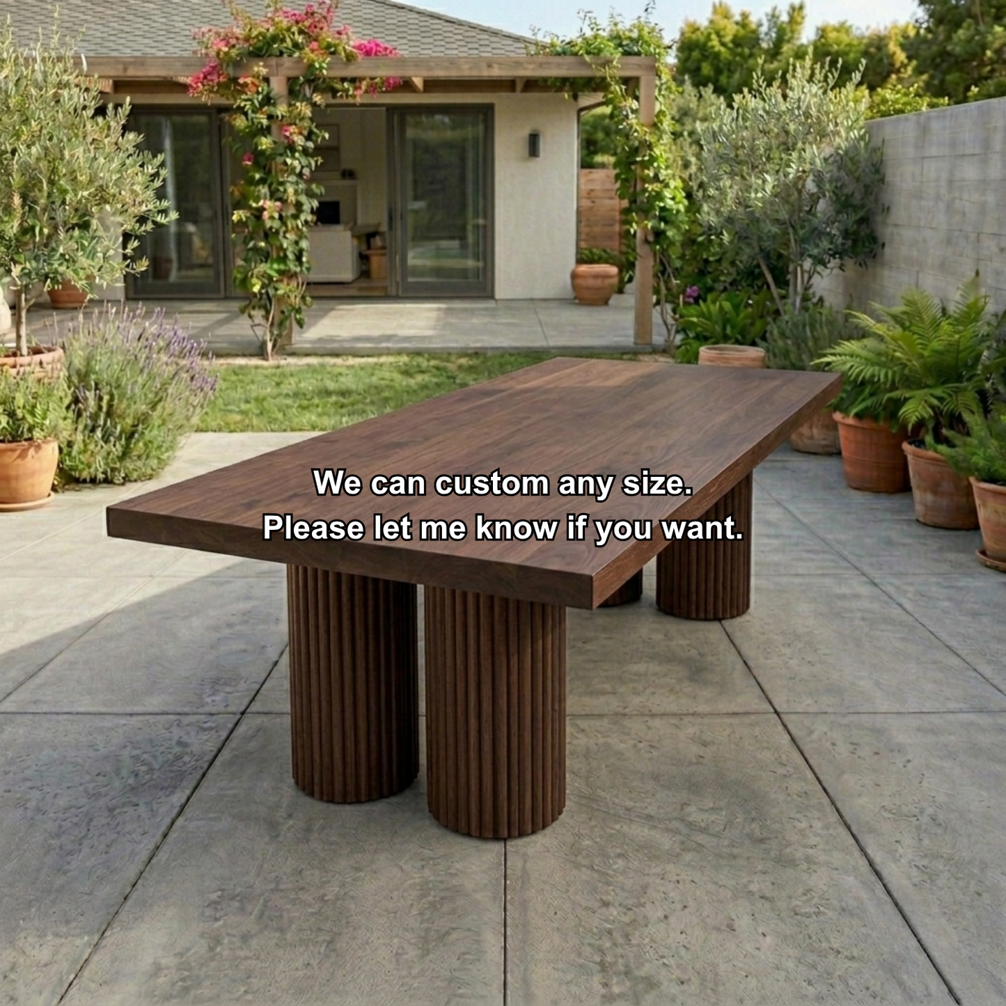 Rectangular Solid Wood Outdoor Dining Table with Double Fluted Pedestal Bases