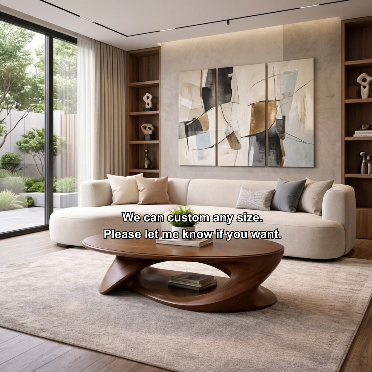Solid Wood Oval Coffee Table with Sculptural Base – Modern Living Room Center Table Kitchnce