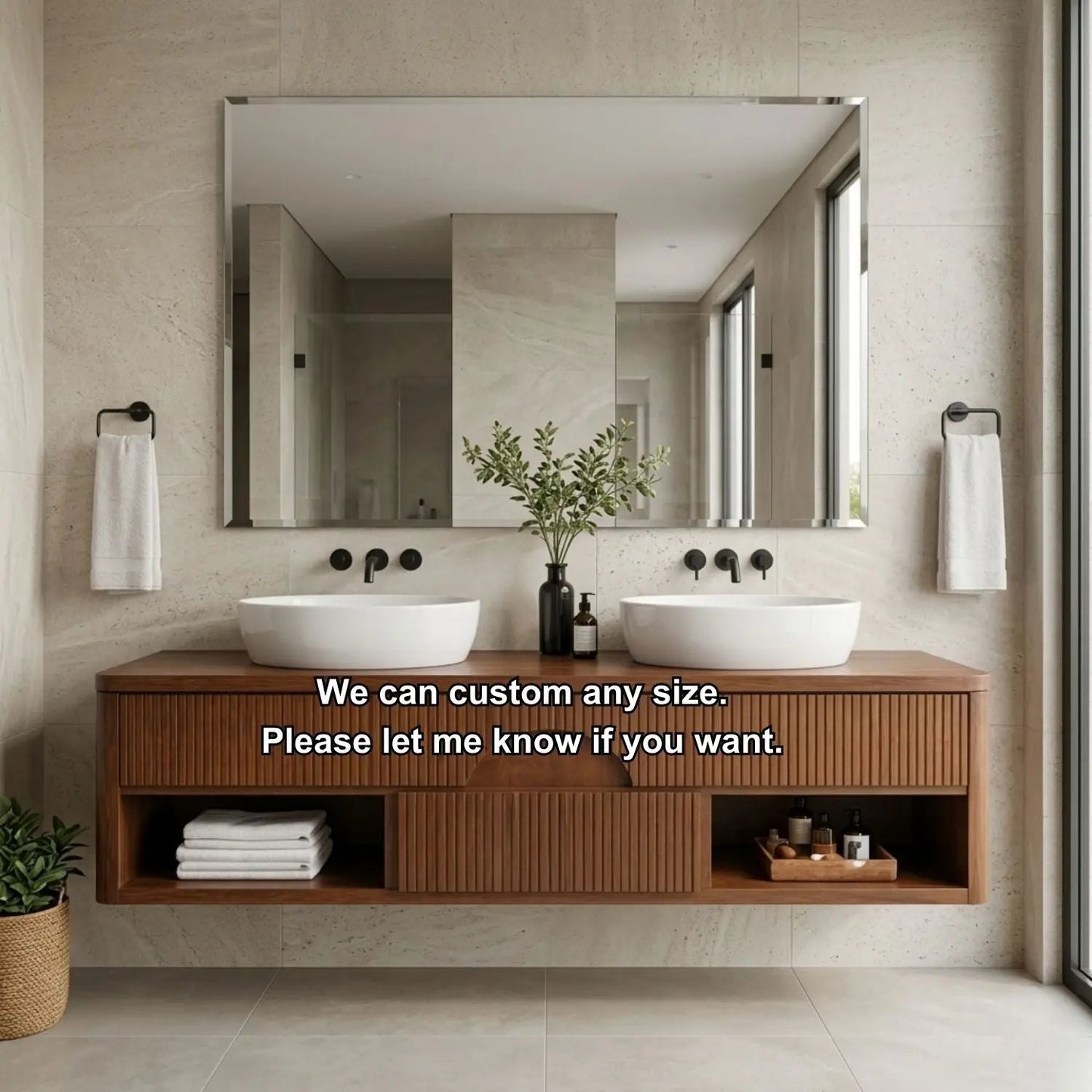 Floating Bathroom Vanity with Fluted Wood Front and Center Arch Drawer Design Kitchnce