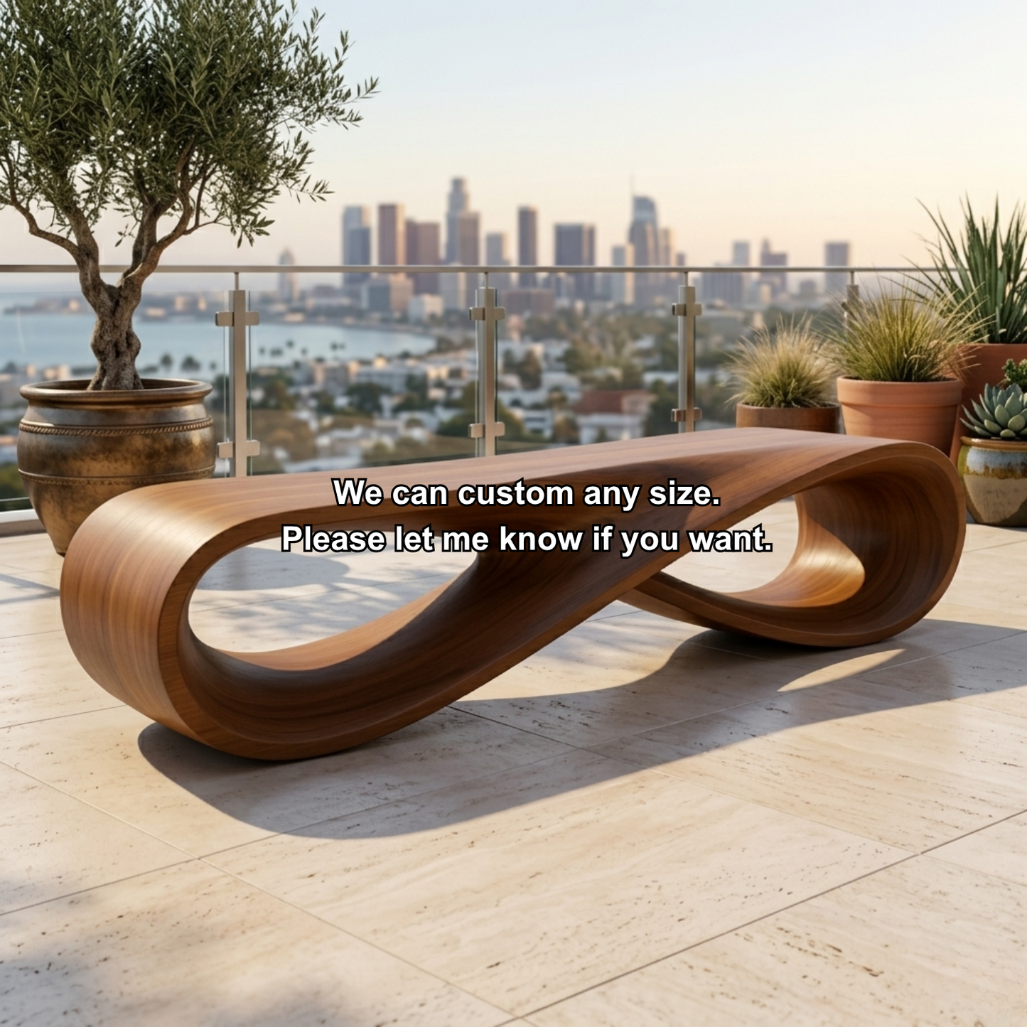 Handcrafted Solid Wood Outdoor Bench – Modern Loop Sculptural Patio Seating