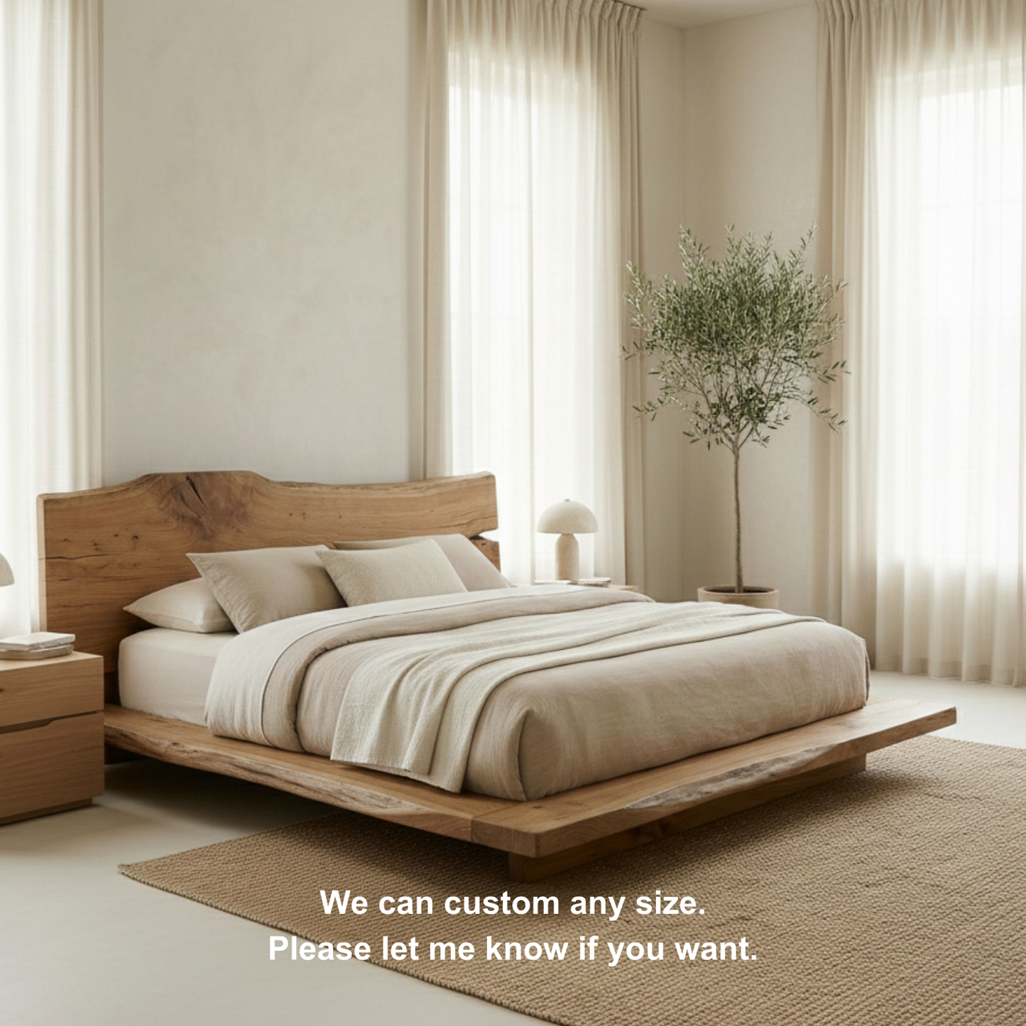 Handcrafted Solid Wood Live-Edge Platform Bed for Modern Natural Bedrooms Kitchnce