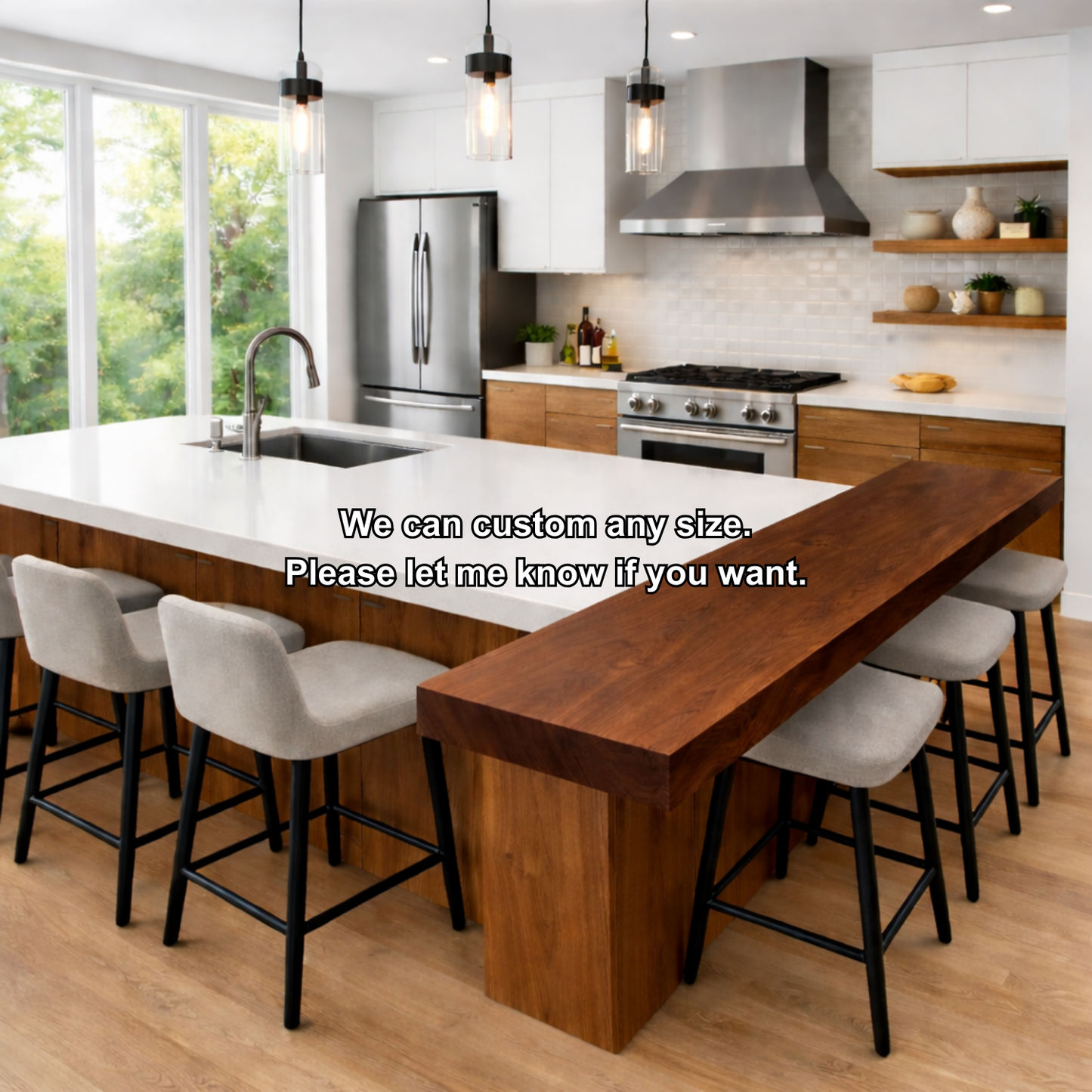 Solid Wood Kitchen Countertop with Overhang – Island Bar Top for Modern Kitchen Seating Kitchnce