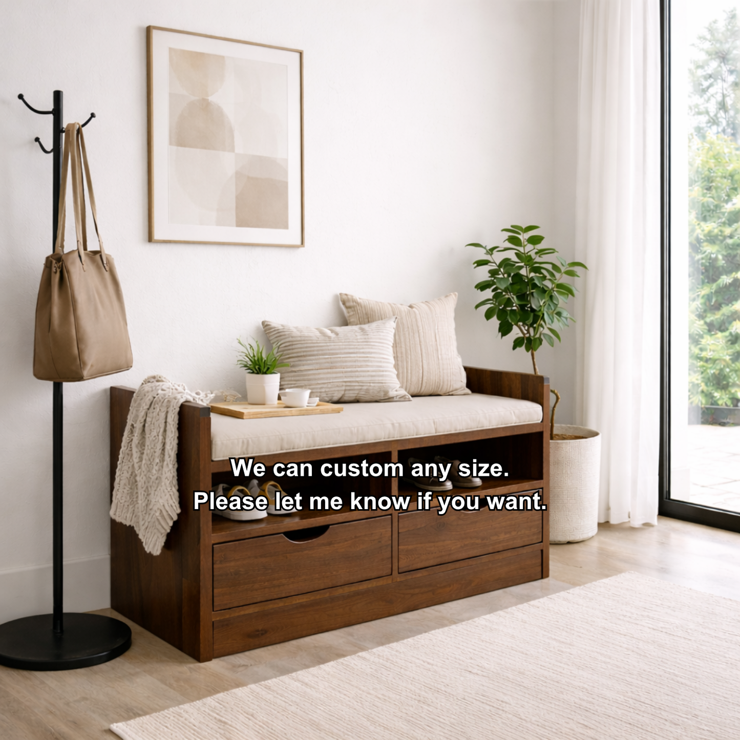 Solid Wood Storage Bench with Drawers & Open Shelf Entryway Shoe Organizer