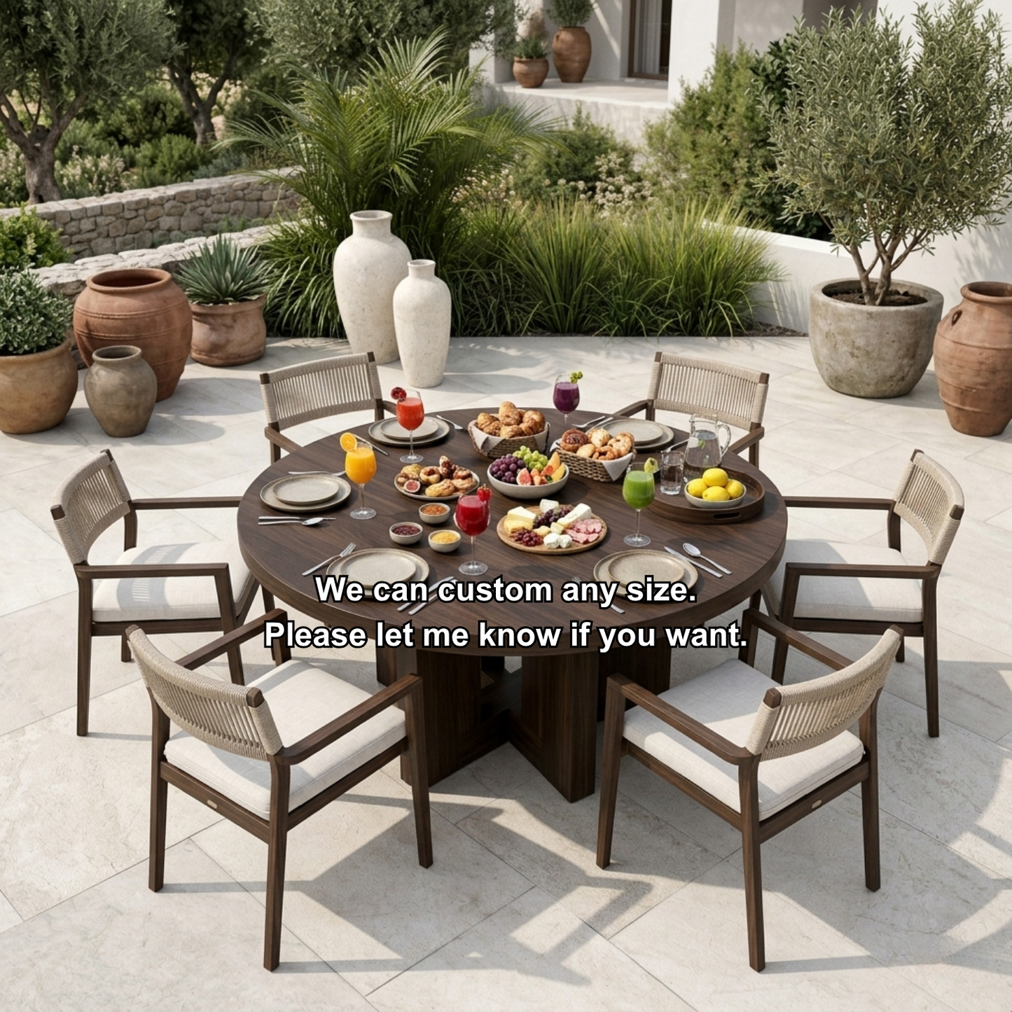 Round Solid Wood Outdoor Dining Table with Architectural Pedestal Base