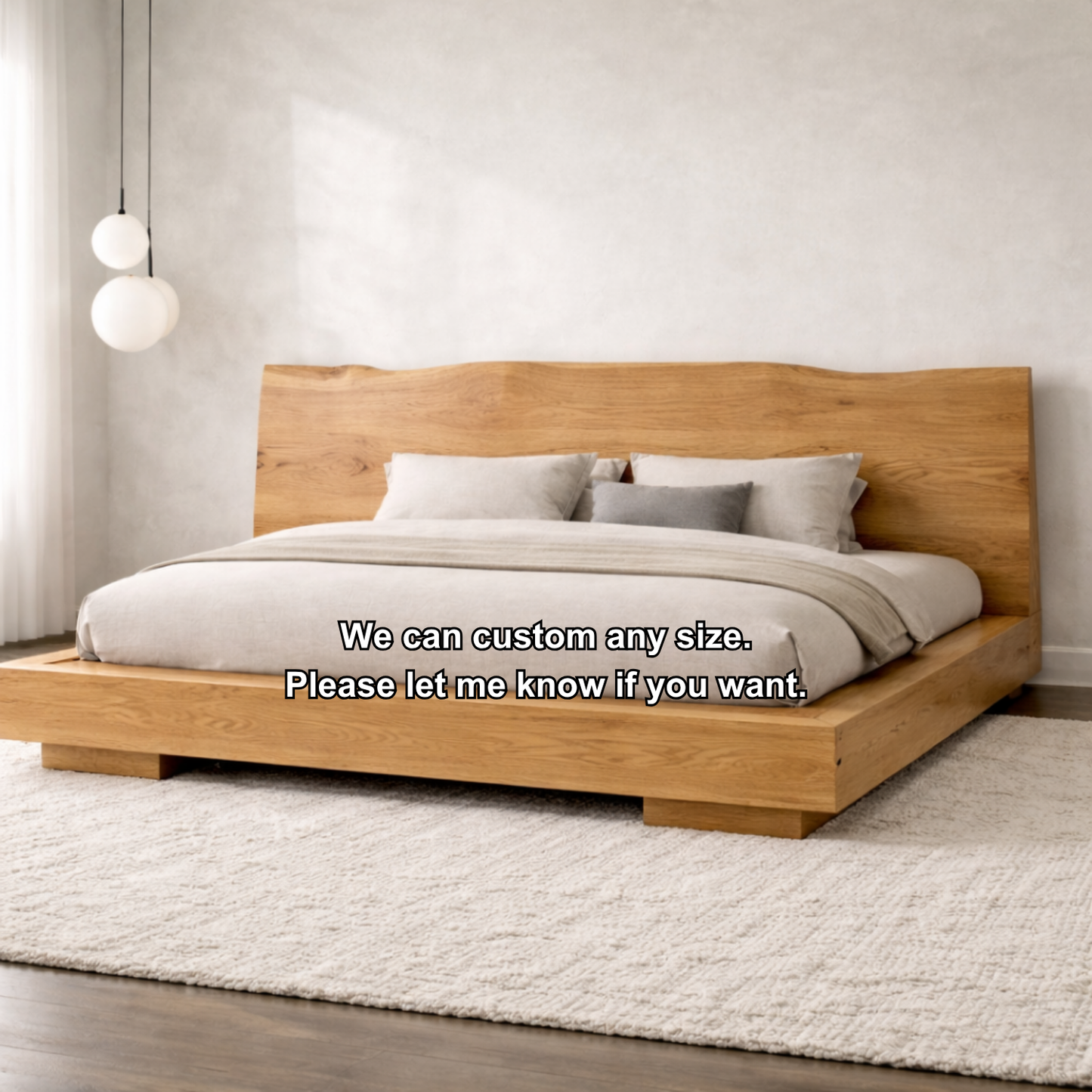 Modern Solid Wood Platform Bed Frame with Curved Headboard and Low Profile Base