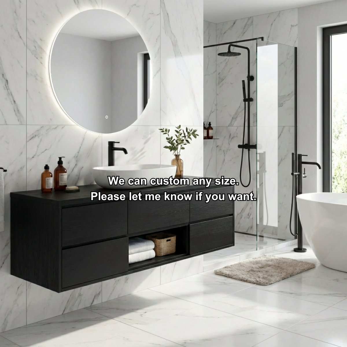 Modern Floating Solid Wood Bathroom Vanity with Drawers and Open Shelf