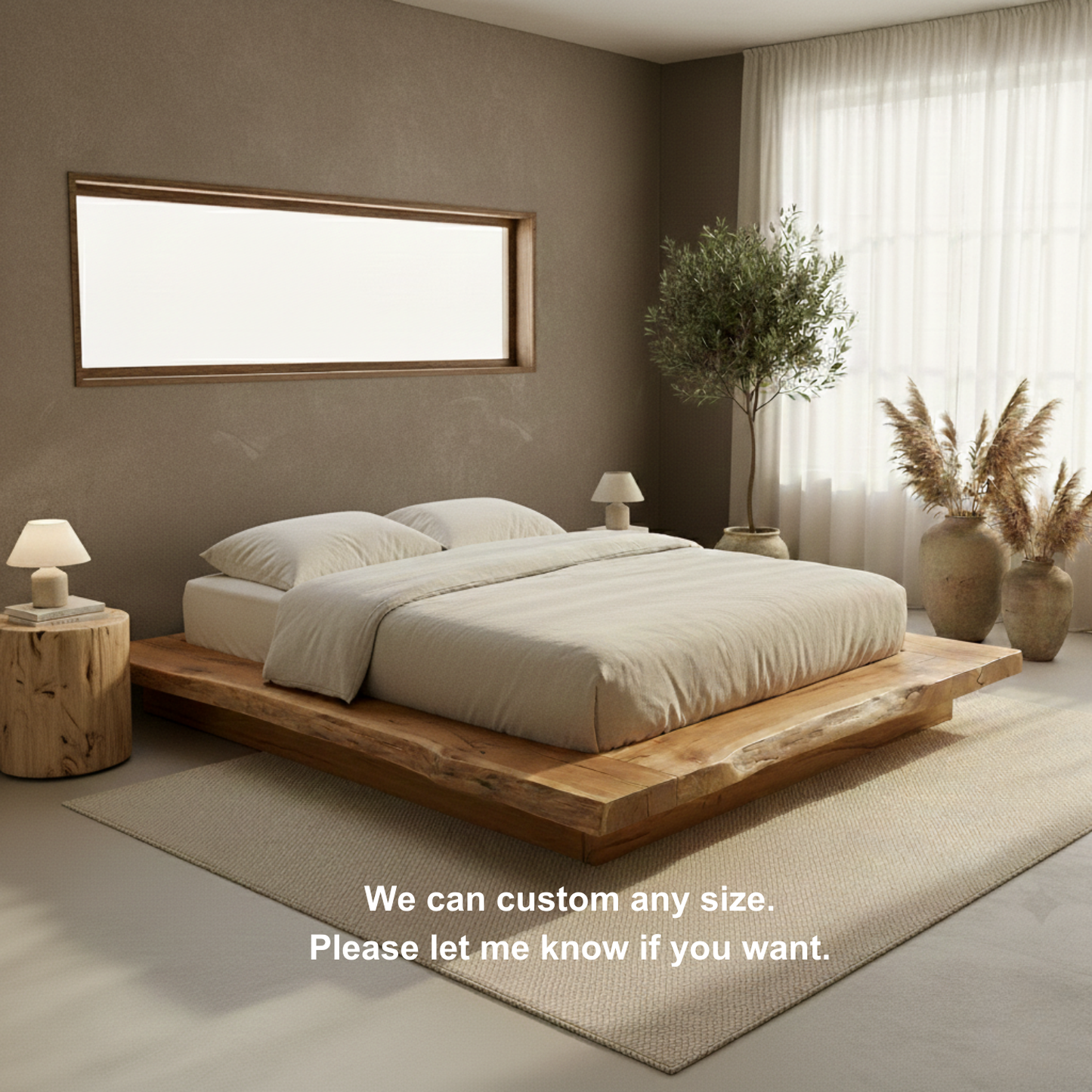 Handcrafted Solid Wood Live-Edge Platform Bed for Modern Natural Bedrooms Kitchnce