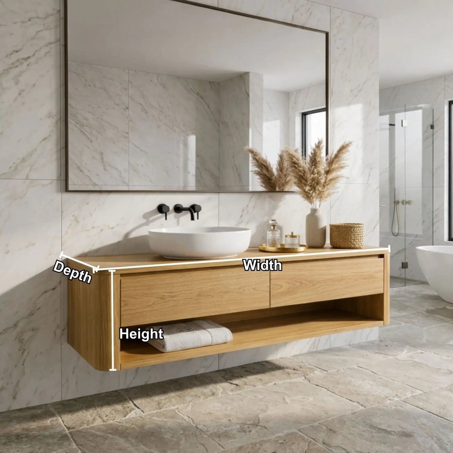 Floating Bathroom Vanity with Two Drawers and Open Shelf Storage Design Kitchnce