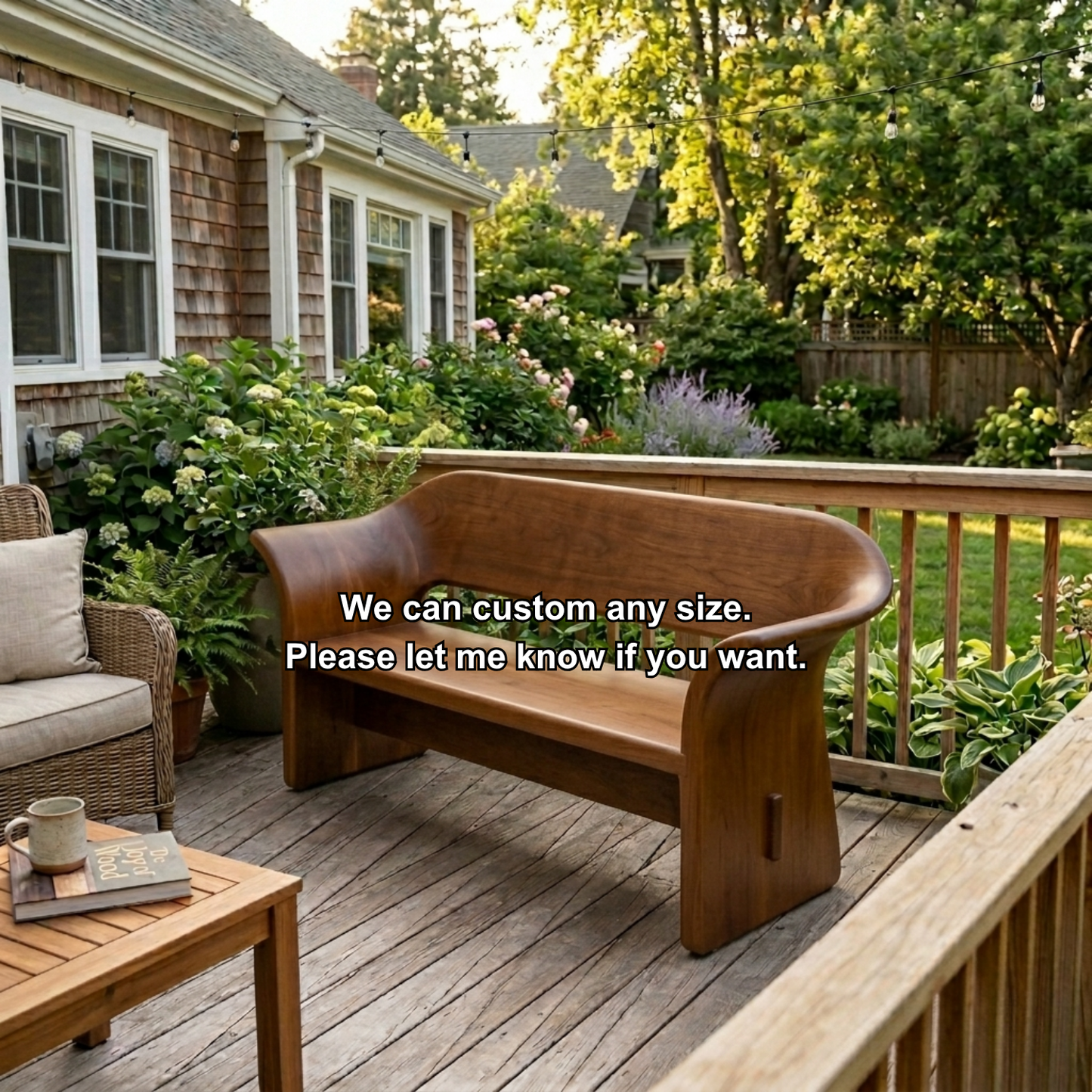 Solid Wood Outdoor Bench with Curved Wraparound Backrest Patio Garden Seating