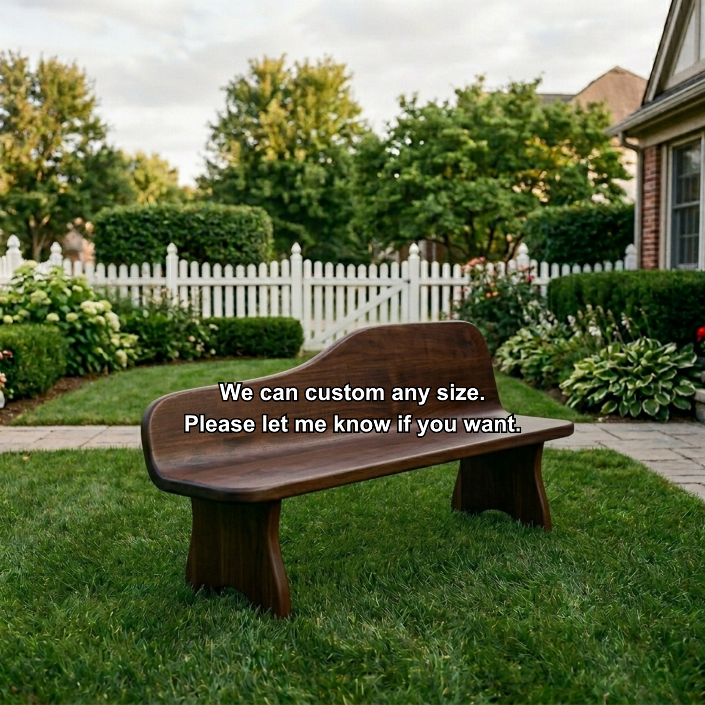 Solid Wood Outdoor Bench with Curved Backrest Sculptural Garden Patio Seating