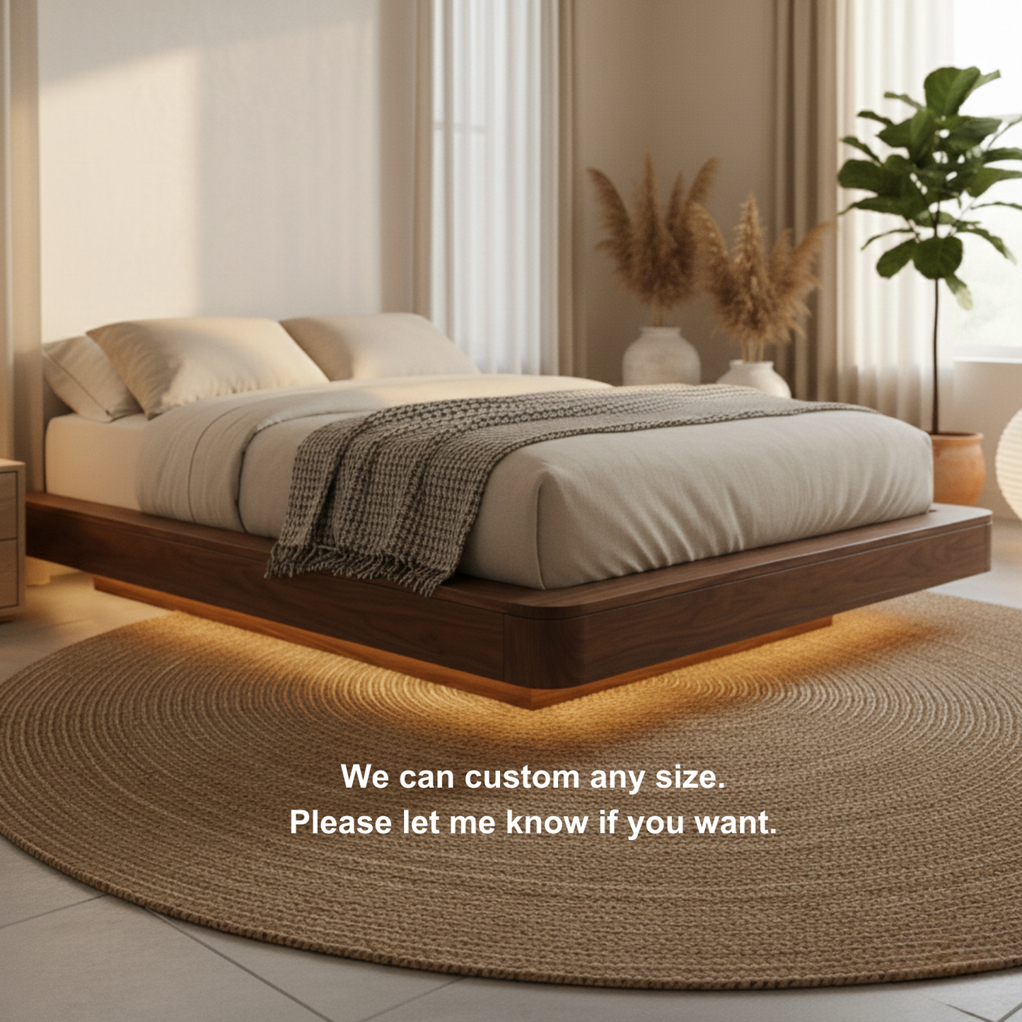Handcrafted Solid Wood Floating Bed Frame with Modern Platform Design Kitchnce