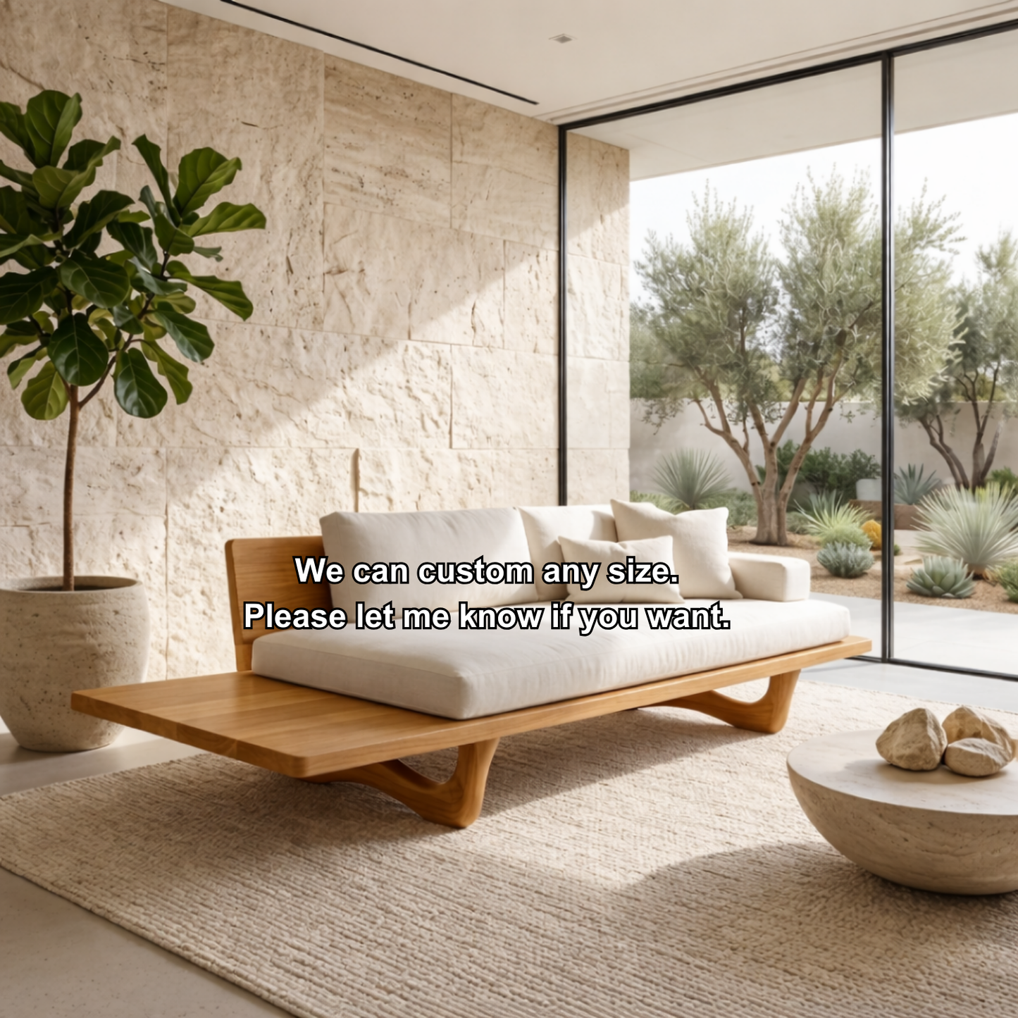 Solid Wood Platform Sofa Frame with Curved Base – Modern Minimalist Wood Sofa Kitchnce