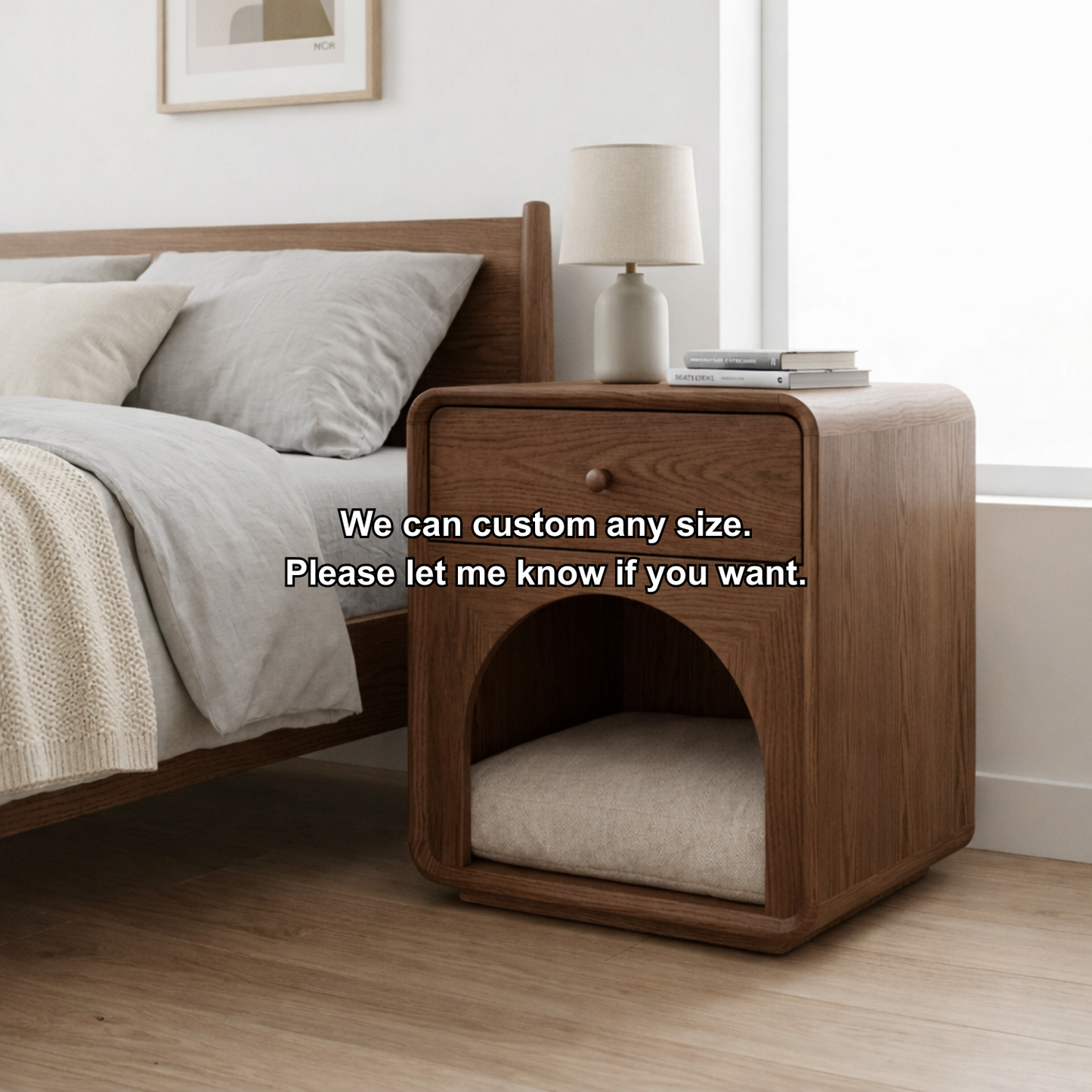 Solid Wood Nightstand with Cat Bed Nook – Modern Bedside Table with Drawer Kitchnce