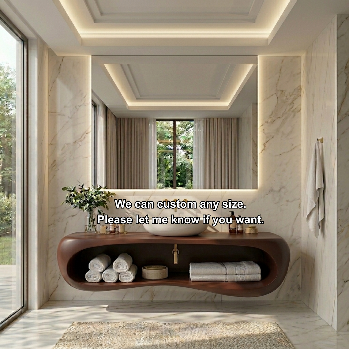 Solid Wood Floating Bathroom Vanity with Curved Open Shelf – Modern Wall Mounted Vanity Kitchnce