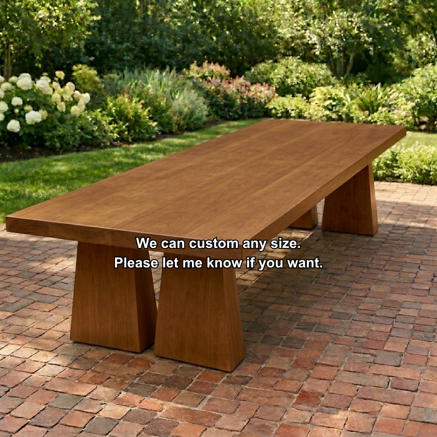 Solid Wood Outdoor Dining Table Rectangular Top with Dual Pedestal Block Base