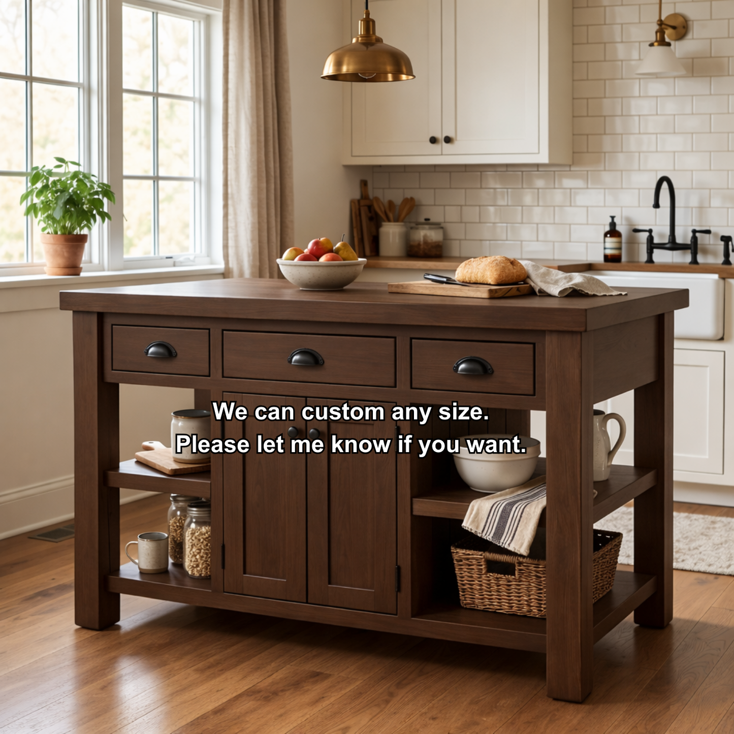 Farmhouse Solid Wood Kitchen Island with Drawers, Cabinet and Shelves – Prep Table Kitchnce