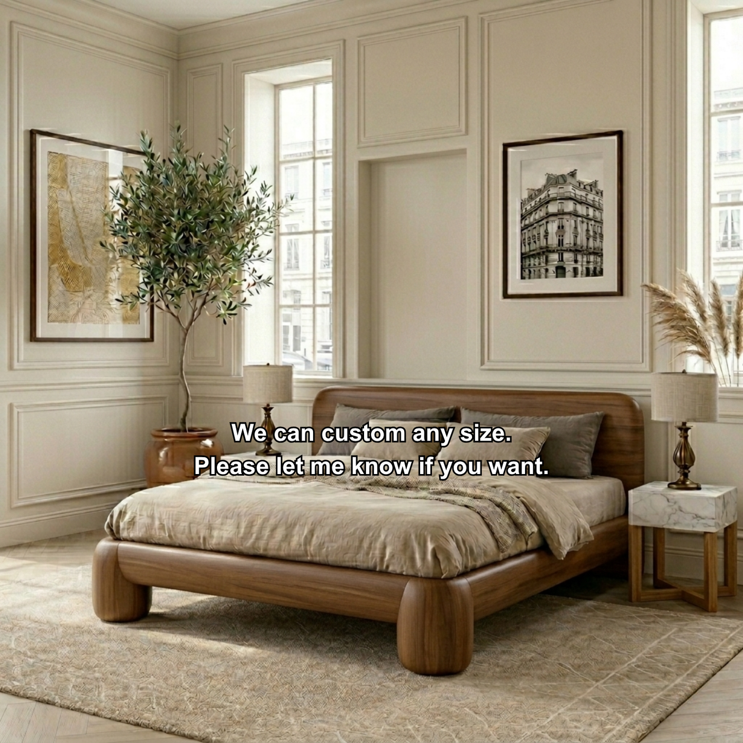 Solid Wood Platform Bed Frame with Rounded Corners and Sculpted Legs