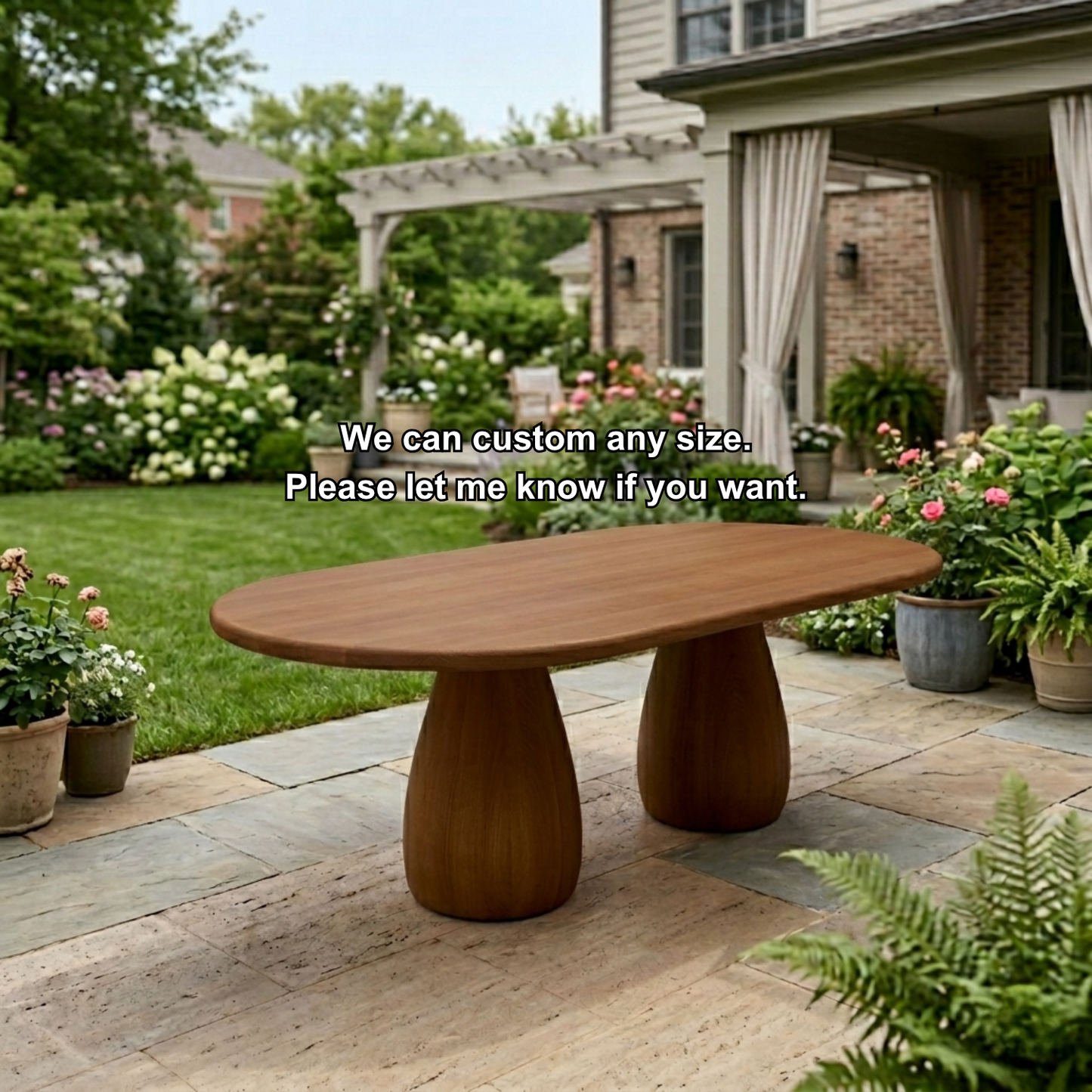 Oval Solid Wood Outdoor Dining Table with Double Rounded Form Base