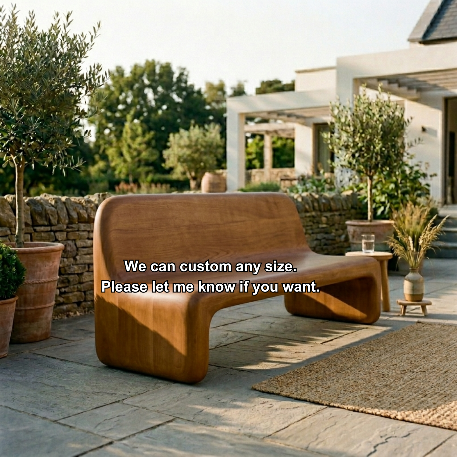 Handcrafted Solid Wood Outdoor Sofa – Sculptural Curved Patio Bench Seat