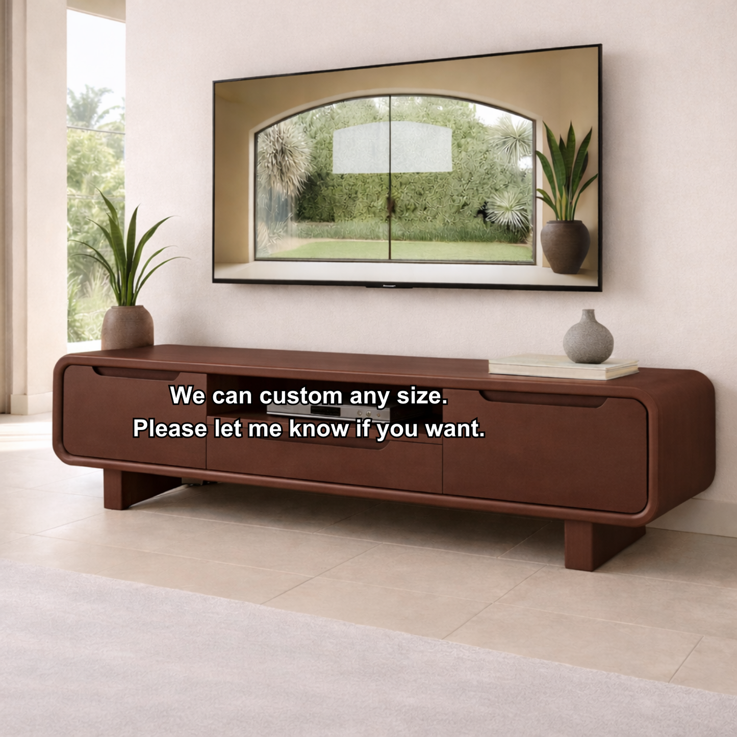 Modern Solid Wood TV Stand with Curved Design – Stylish TV Unit for Living Room Kitchnce