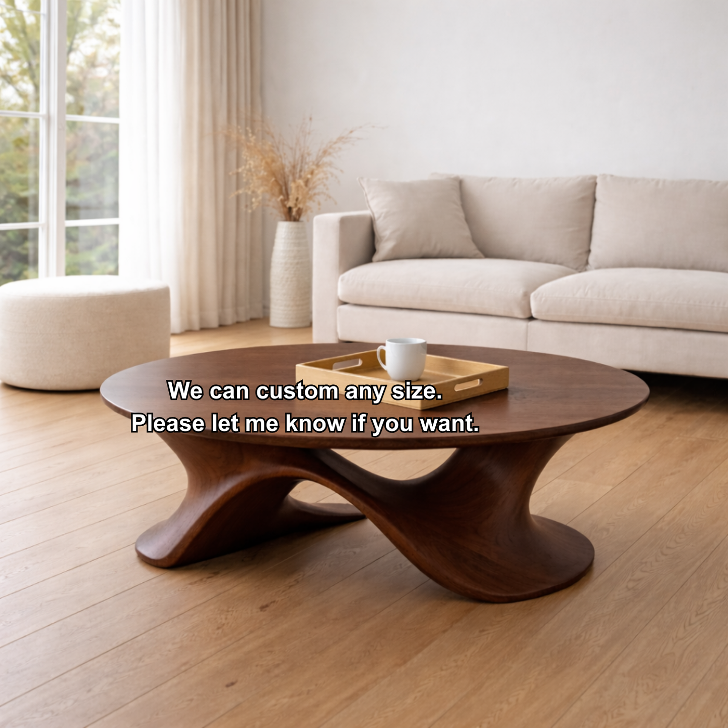 Sculptural Solid Wood Coffee Table – Modern Twisted Design Living Room Centerpiece Kitchnce