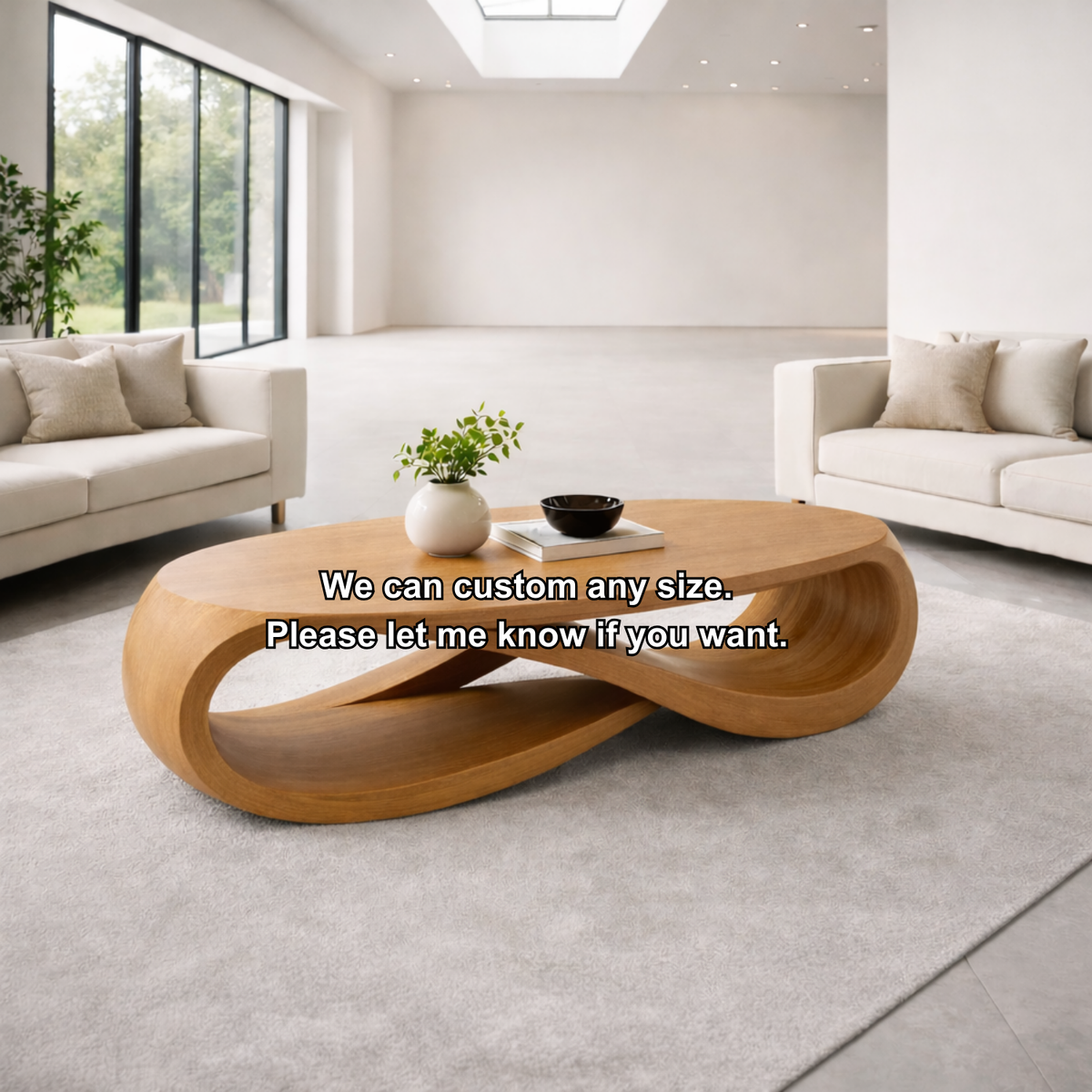 Solid Wood Oval Coffee Table with Sculptural Base – Modern Designer Living Room Table Kitchnce