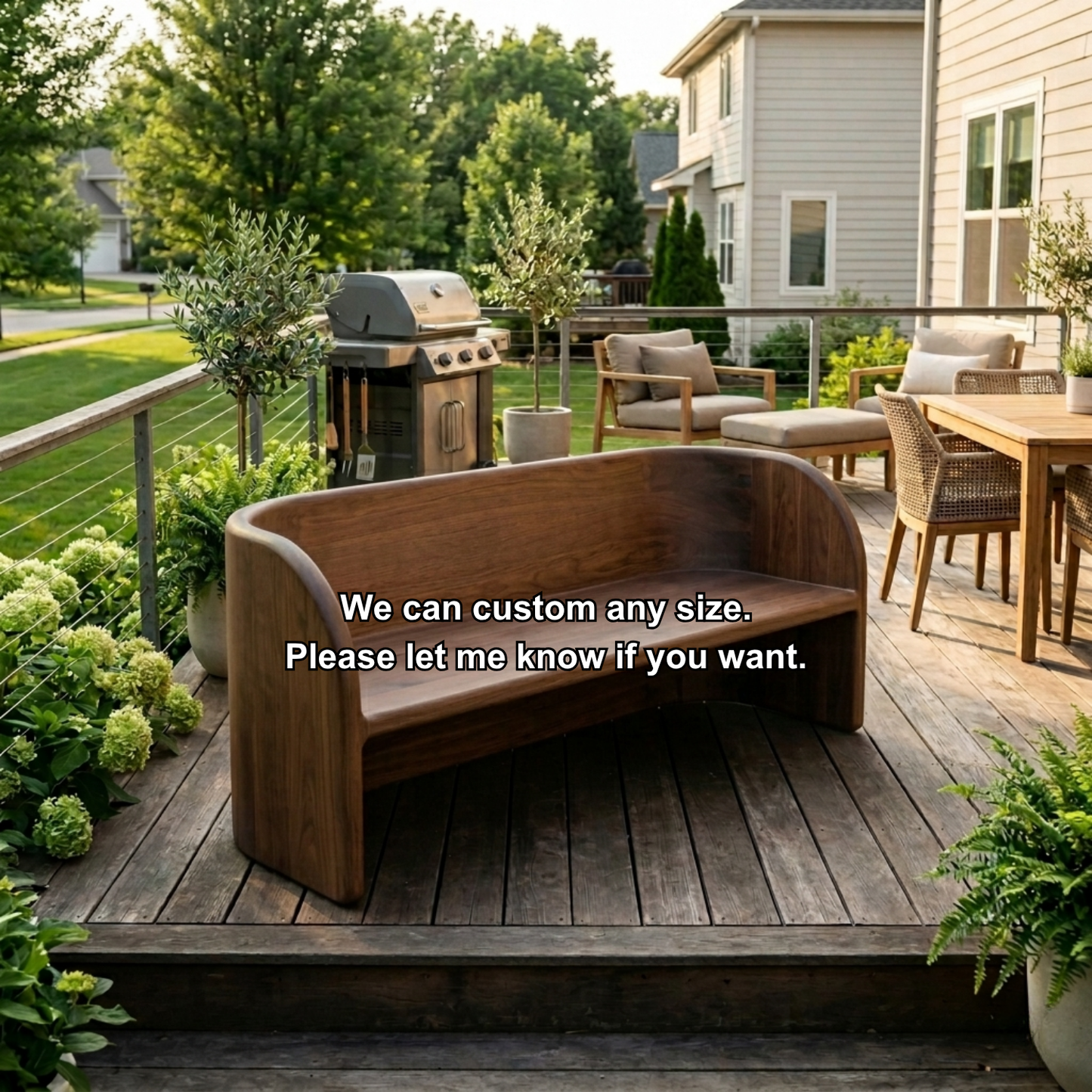 Solid Wood Outdoor Bench with Curved Backrest Sculptural Wraparound Design