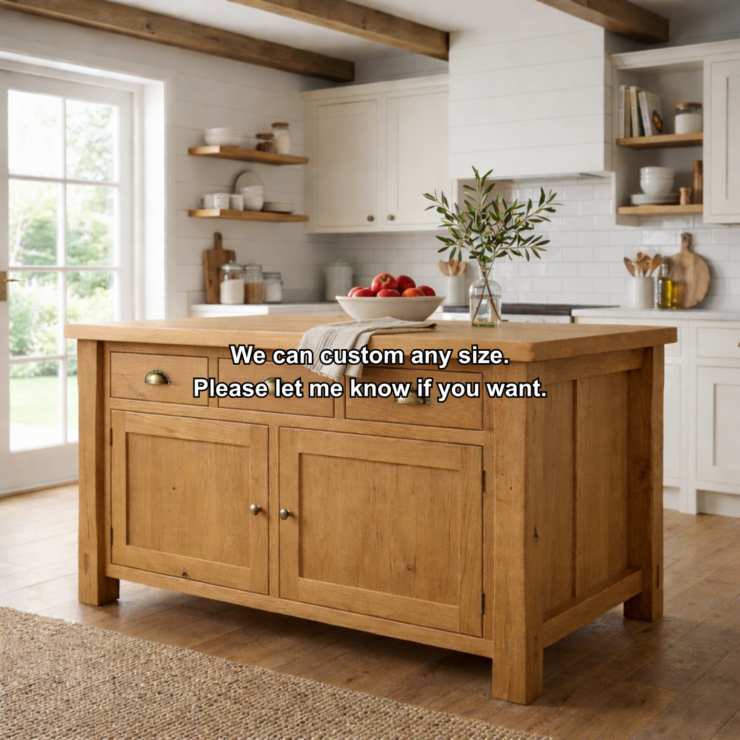 Solid Wood Farmhouse Kitchen Island with 3 Drawers and Double Cabinet Storage Kitchnce
