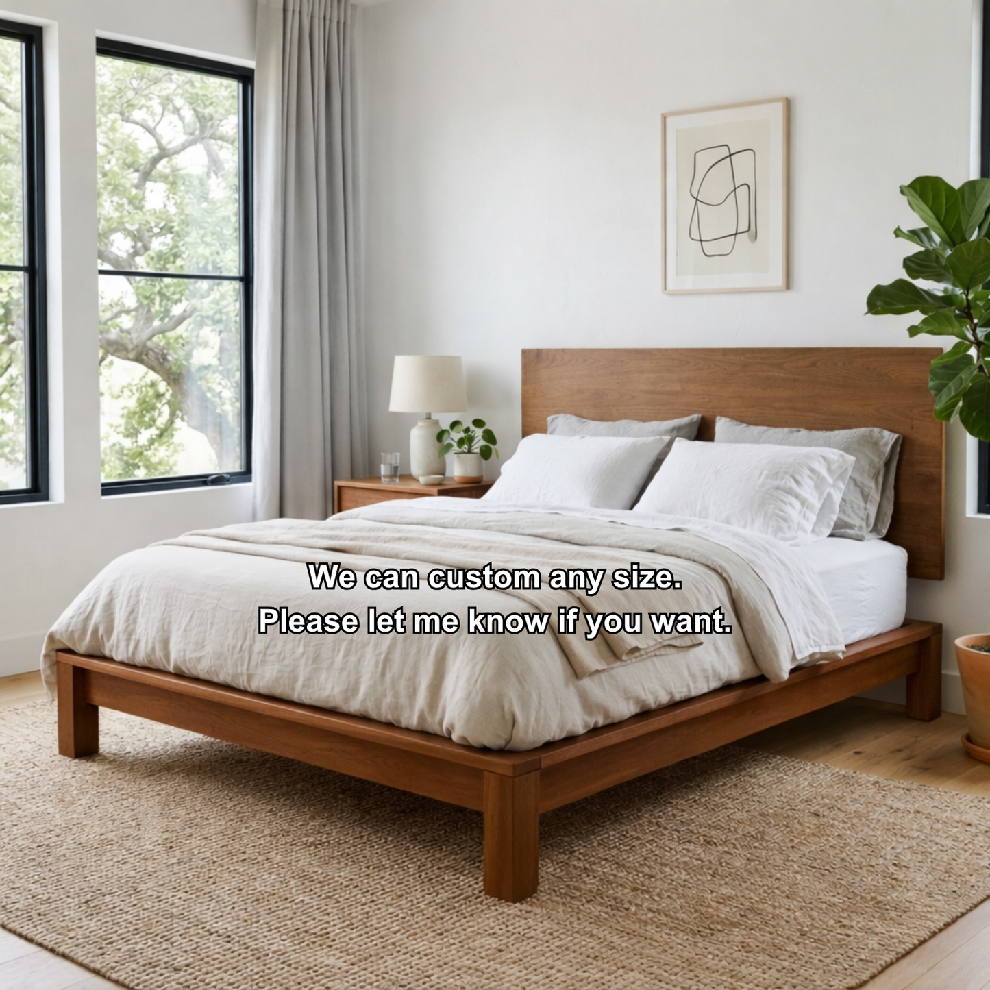 Minimalist Solid Wood Platform Bed Frame with Clean Panel Headboard