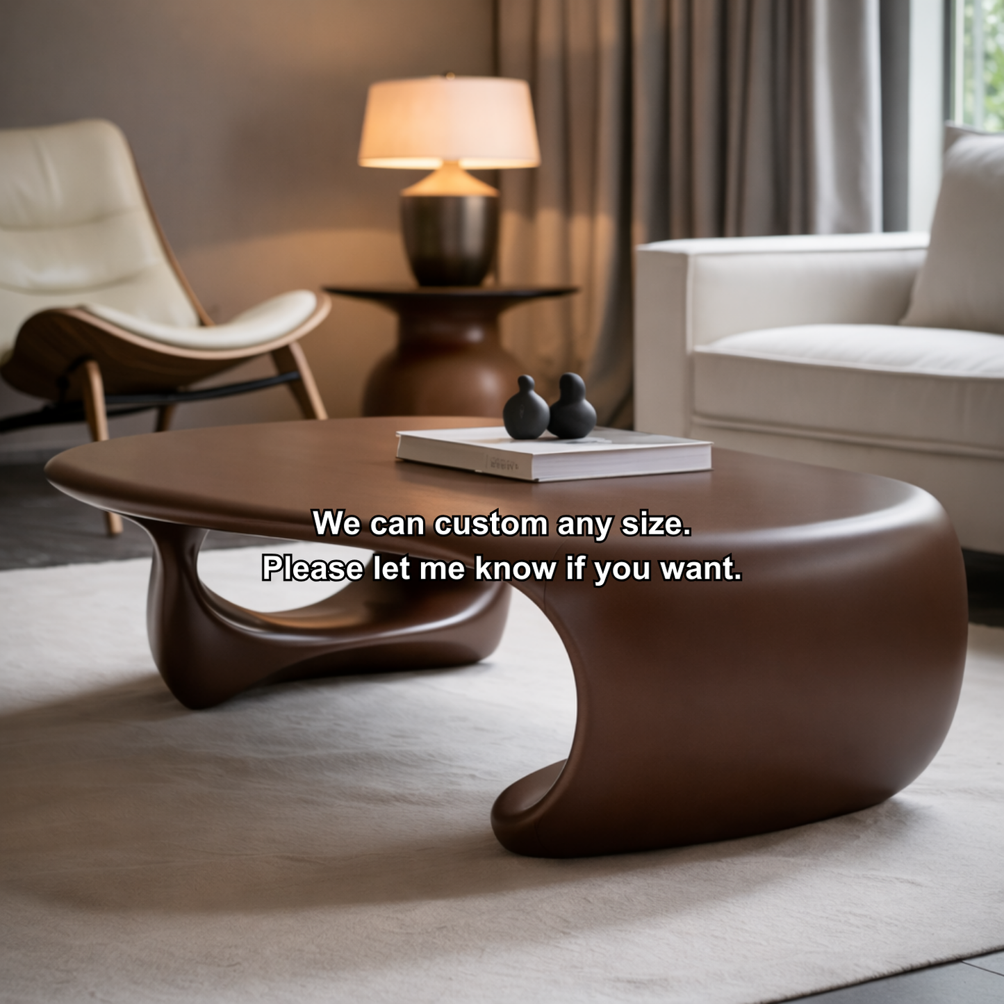 Solid Wood Sculptural Coffee Table with Organic Curved Base – Modern Living Room Table Kitchnce