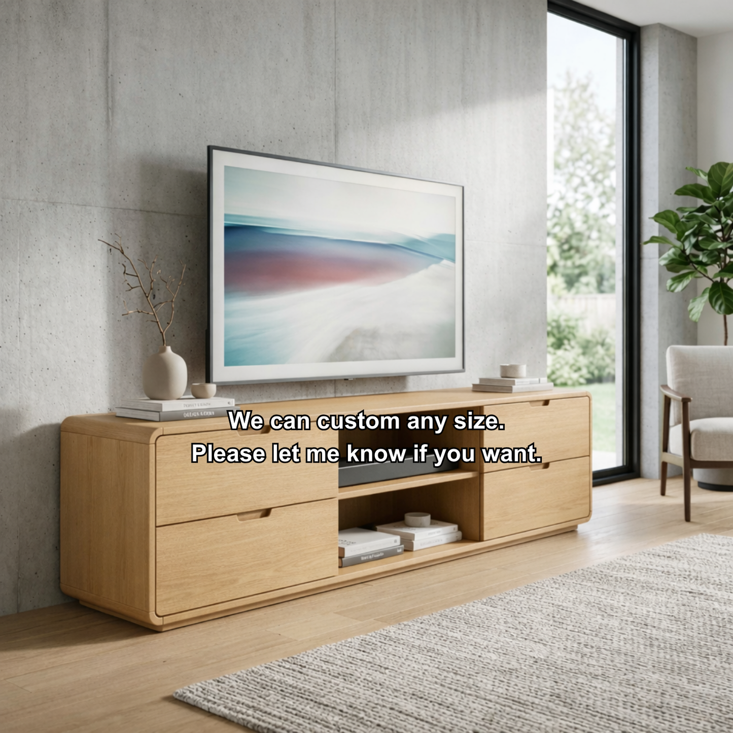 Solid Wood TV Stand with 4 Drawers and Open Media Shelf – Modern Minimalist Console Kitchnce